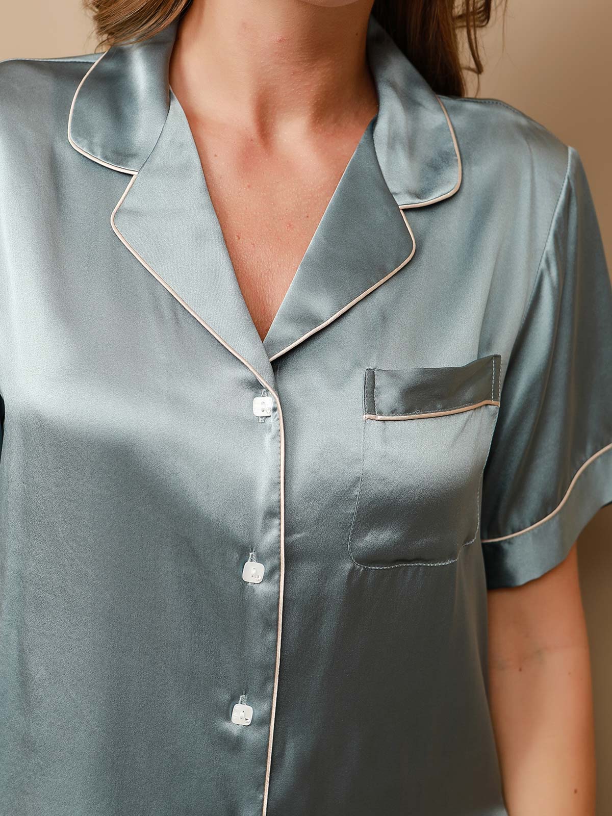 Pure Silk Short Sleeve Button Up Women's Pajamas Set