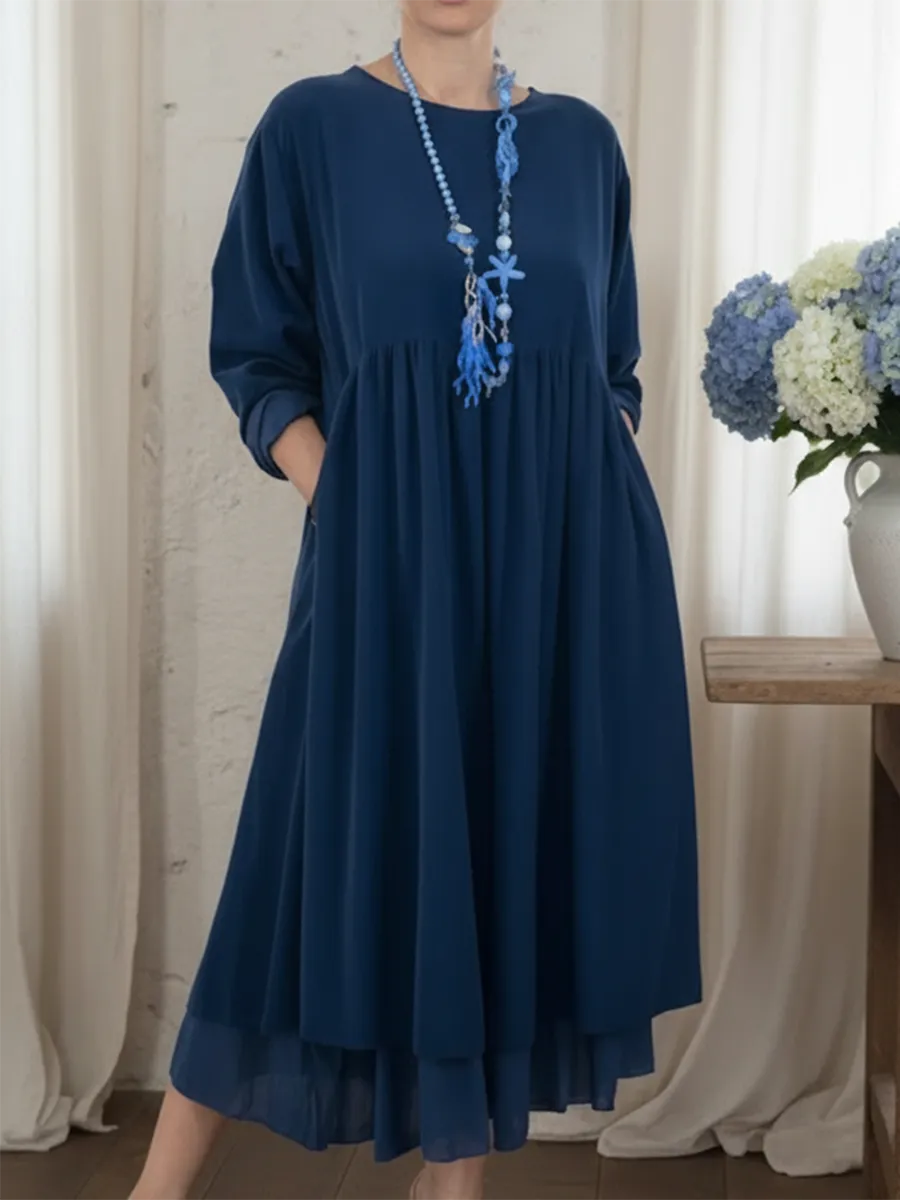 Isabel - Loose Women’s Midi Dress with Double Hem
