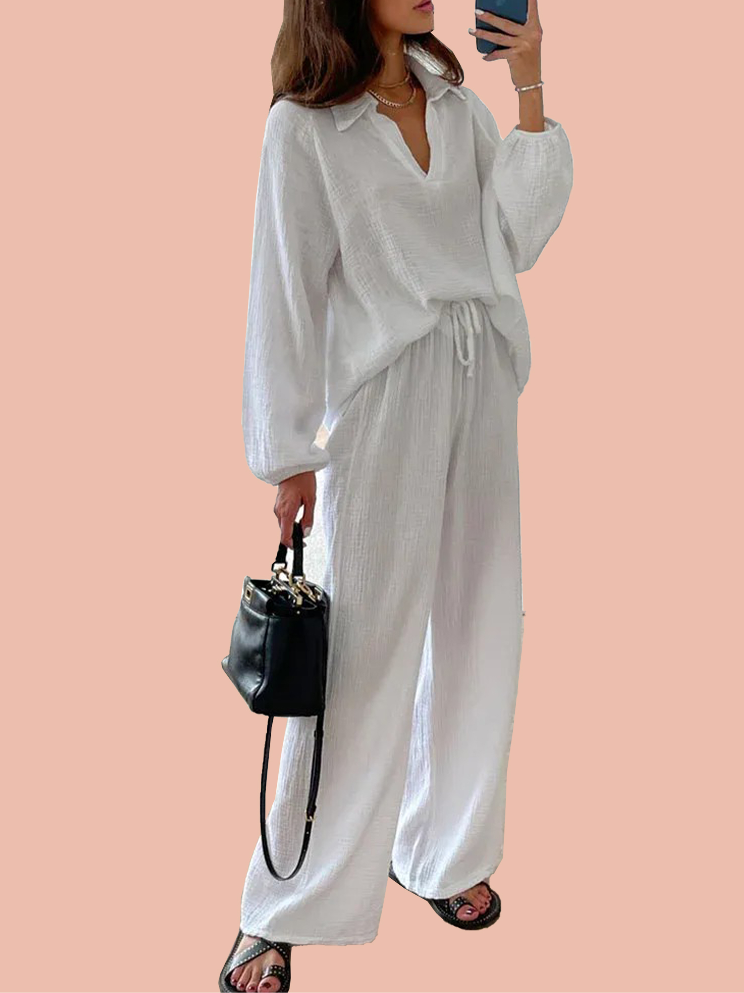 Simple V-Neck Casual Two-piece Set