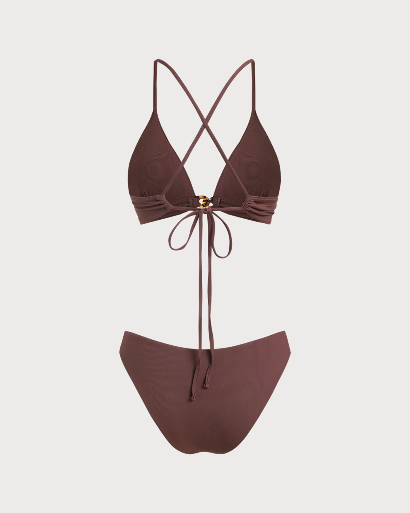 Brown Ribbed Knot Bikini Set