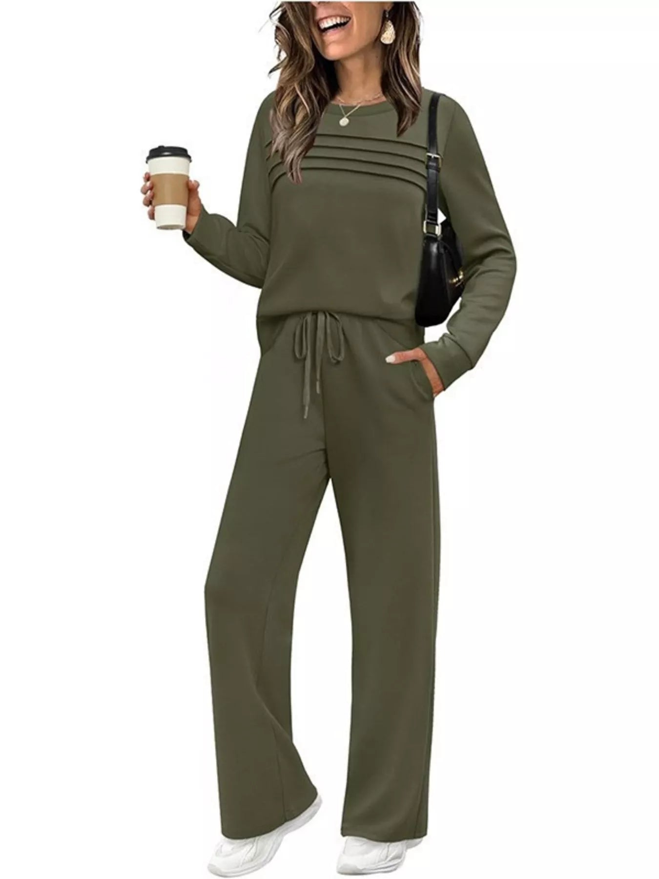 Cozy Chic™ Women's Crew Neck Top & Drawstring Pants Set