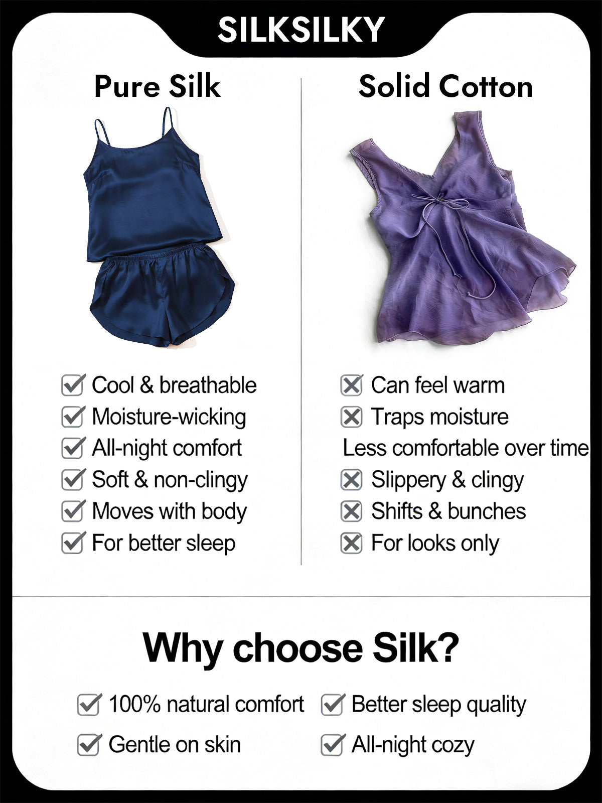 Pure Silk Spaghetti Strap Round Neck Above the Knee Camisole Set with Split Design