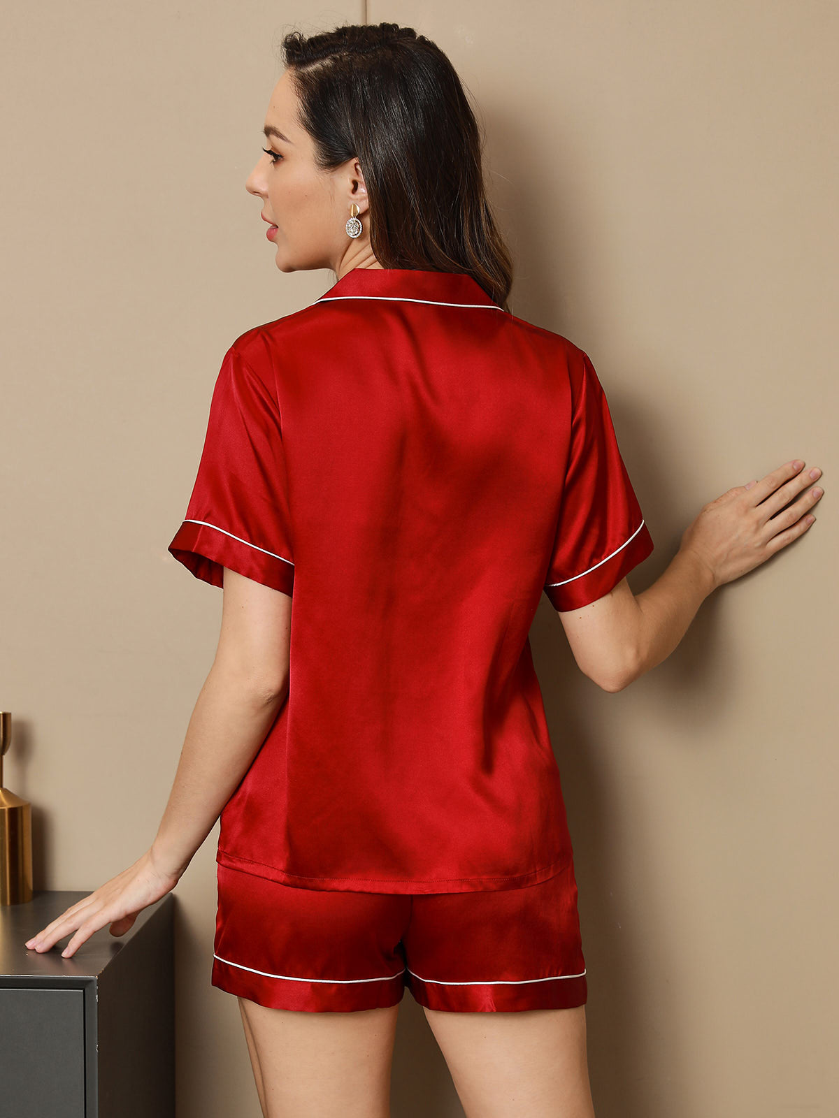 Women's Pure Silk Short Sleeve Notch Collar Pajamas Set