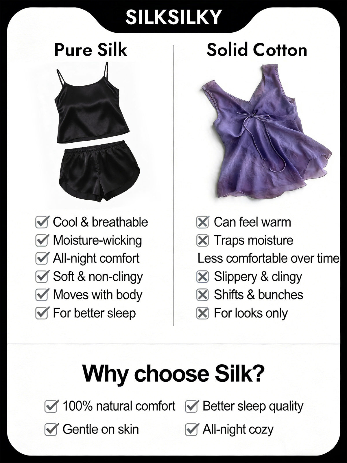 Pure Silk Spaghetti Strap Round Neck Above the Knee Camisole Set with Split Design