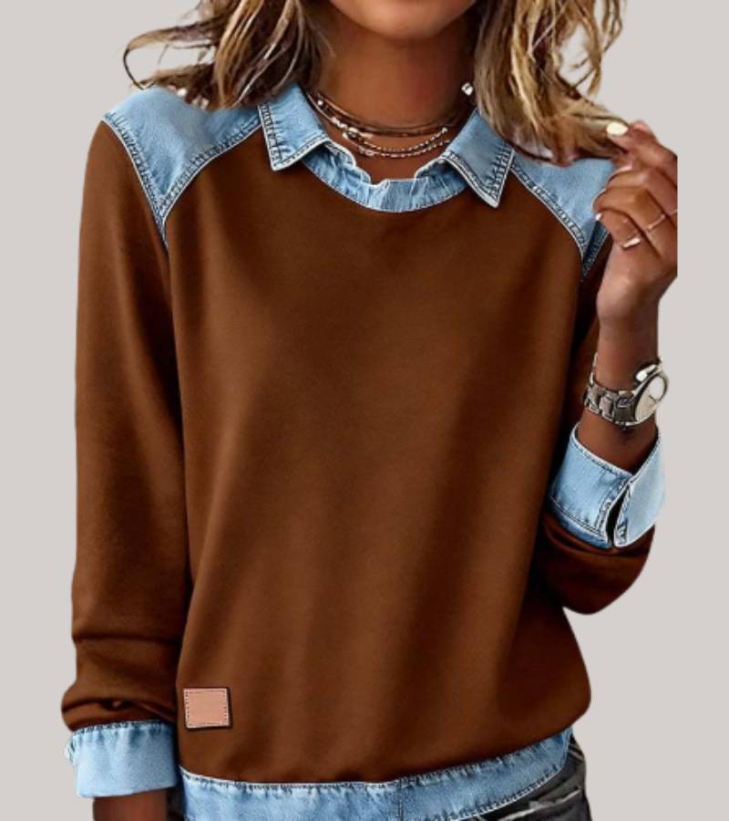 Silvia | Elegant Bimaterial Sweater with Denim Details