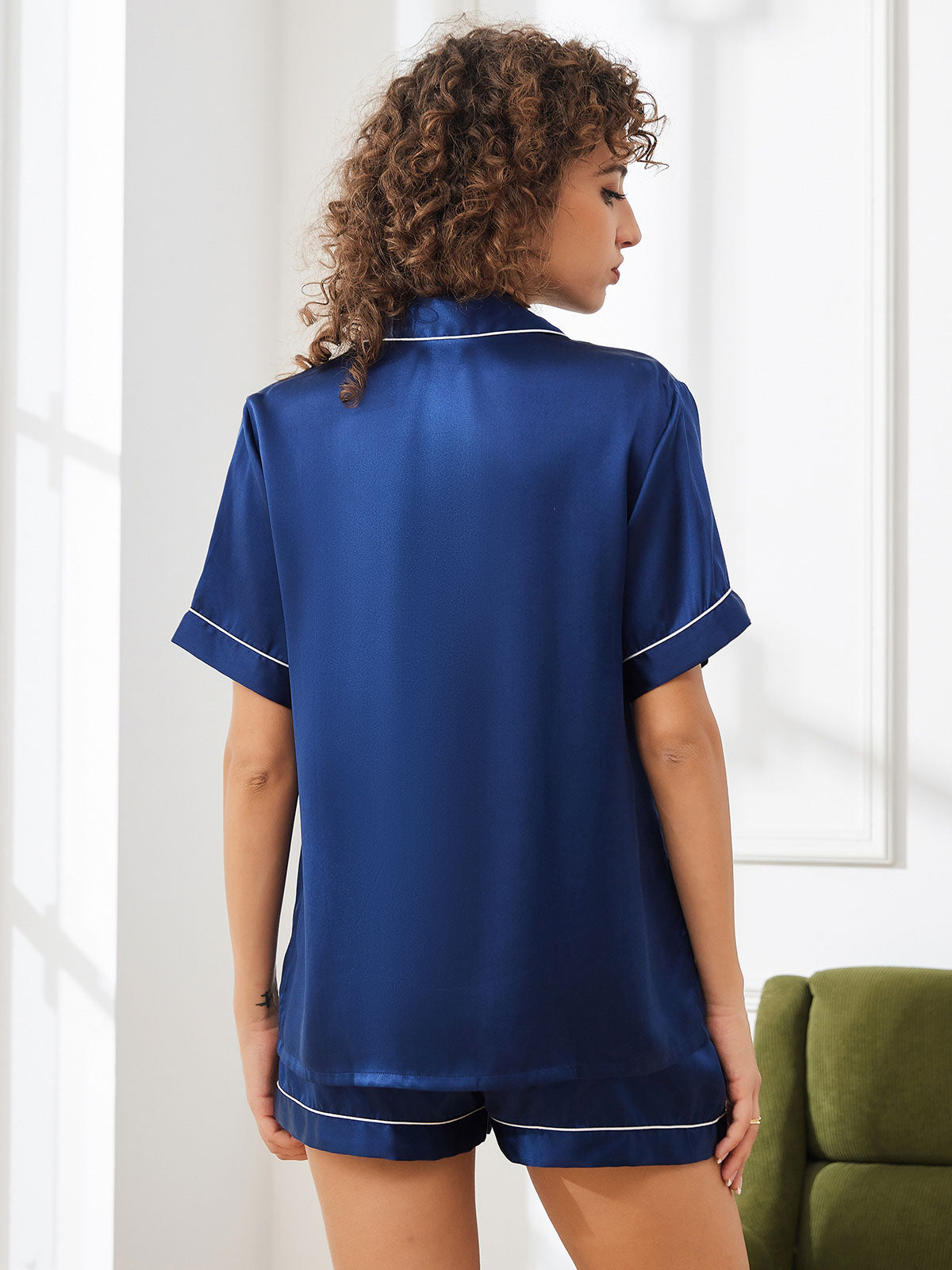 Pure Silk Short Sleeve Button Up Women's Pajamas Set