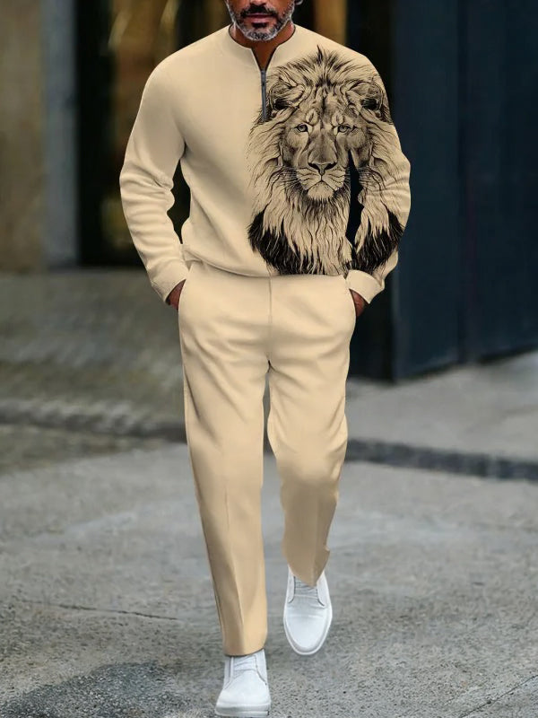 Zipper Long Sleeve Long Pants Two-Piece Set