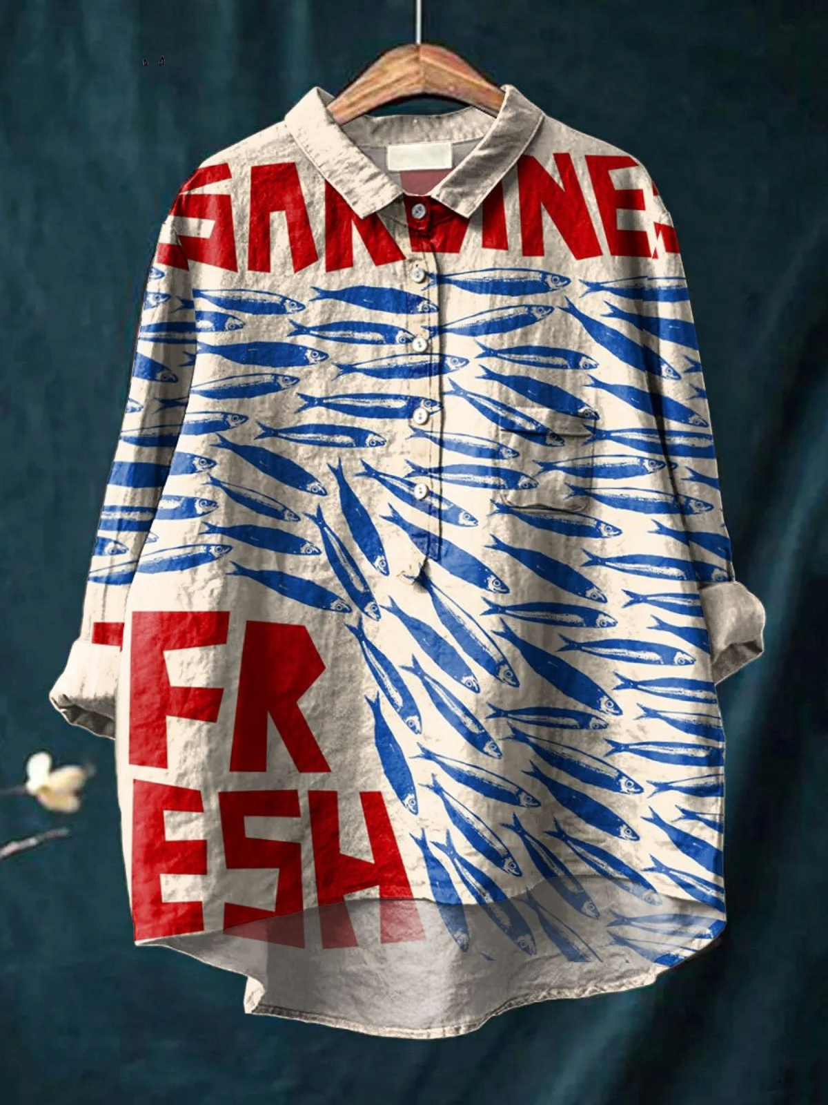 Women's Vintage Fish Art Print Casual Shirt