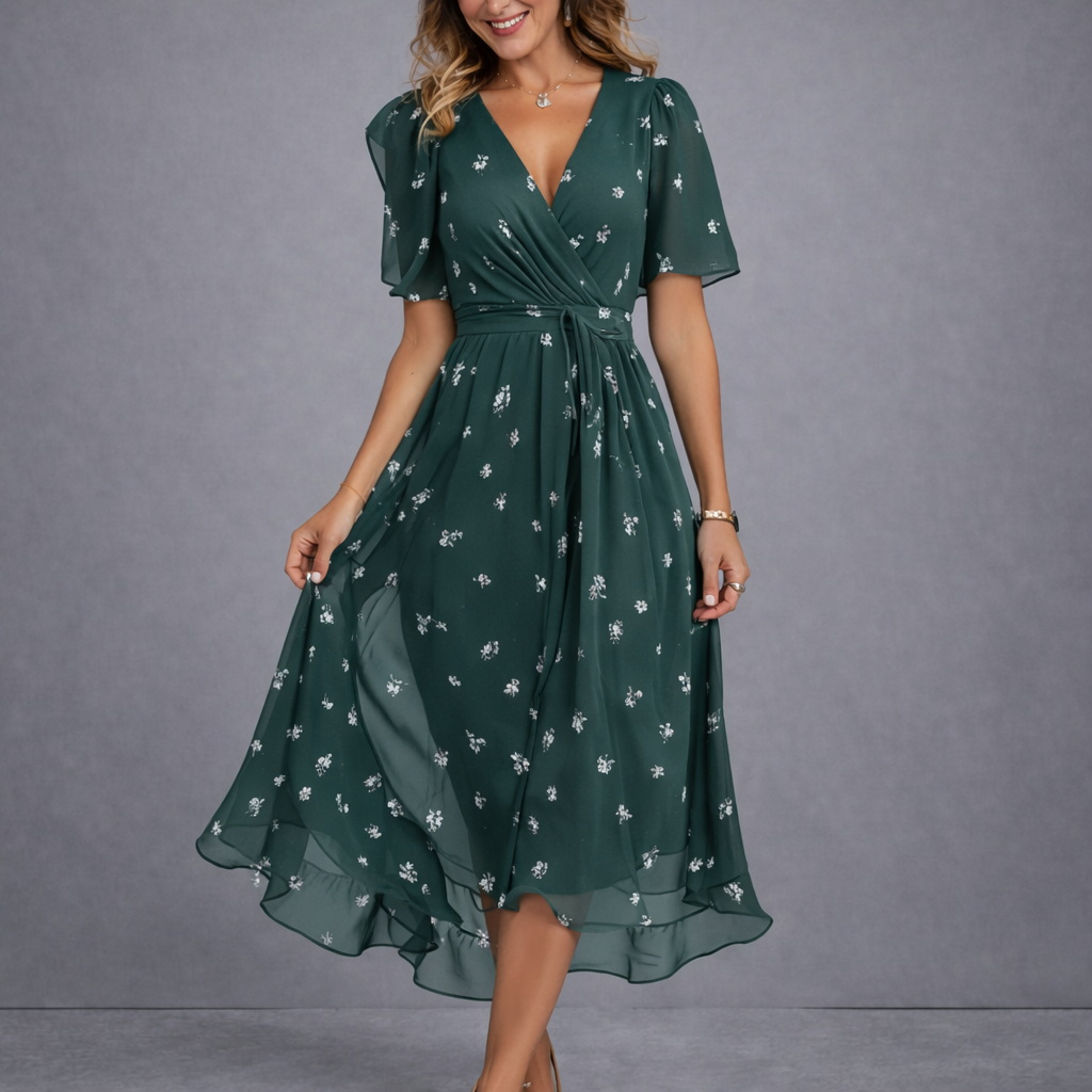 The Willow Spring™ | Elegant Floral Wrap Midi