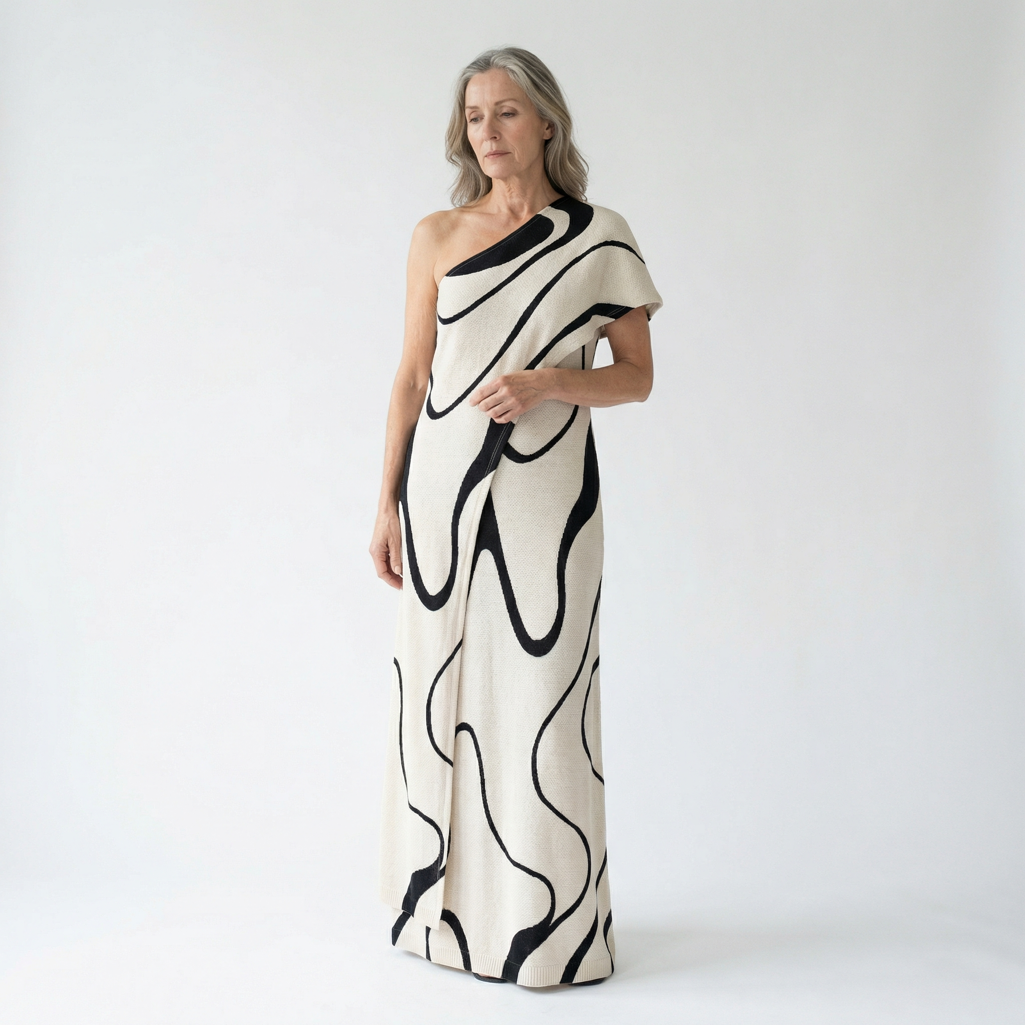 Abstract Pattern Off-Shoulder Maxi Dress