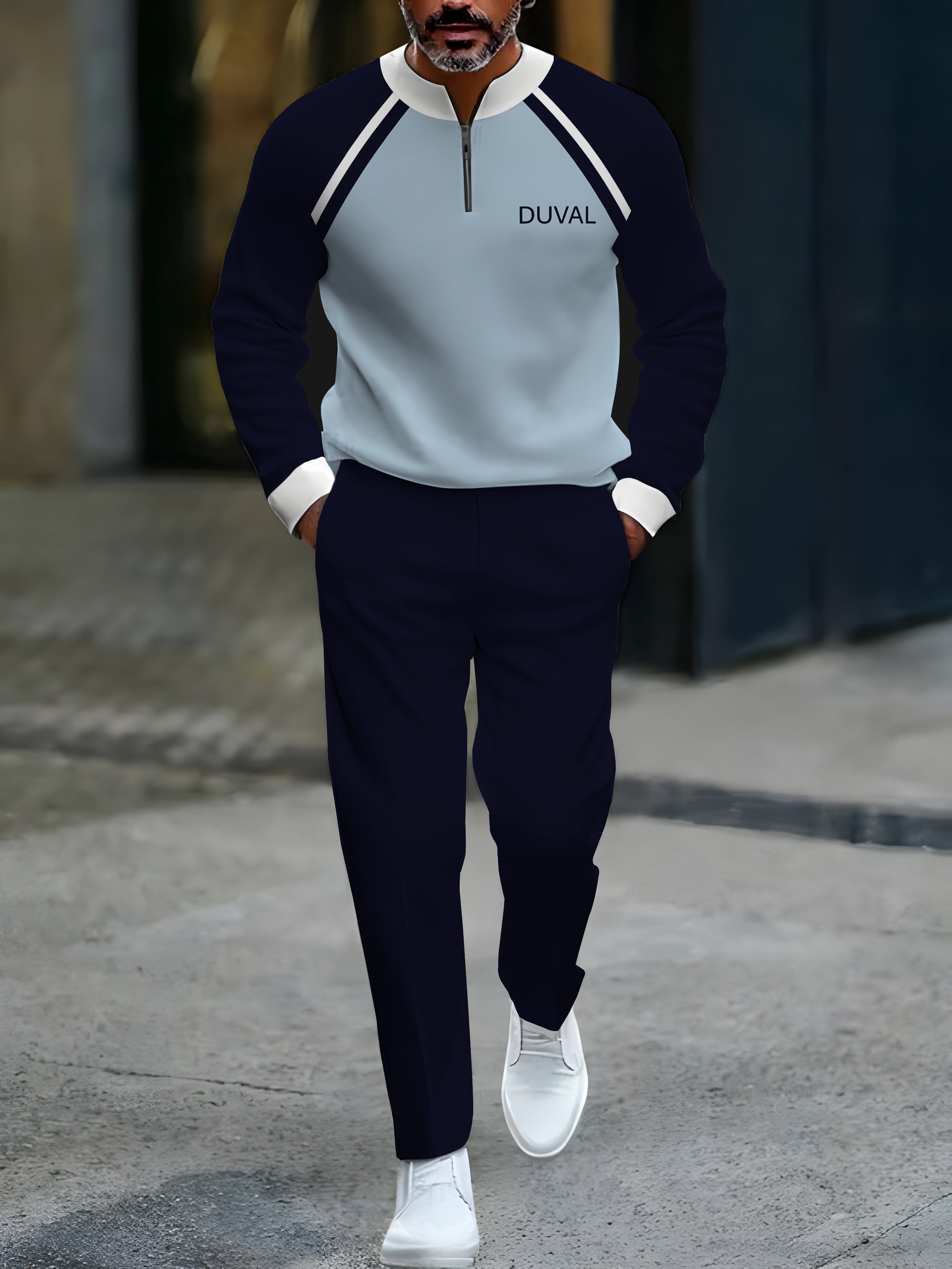 Zipper Long Sleeve Long Pants Two-Piece Set