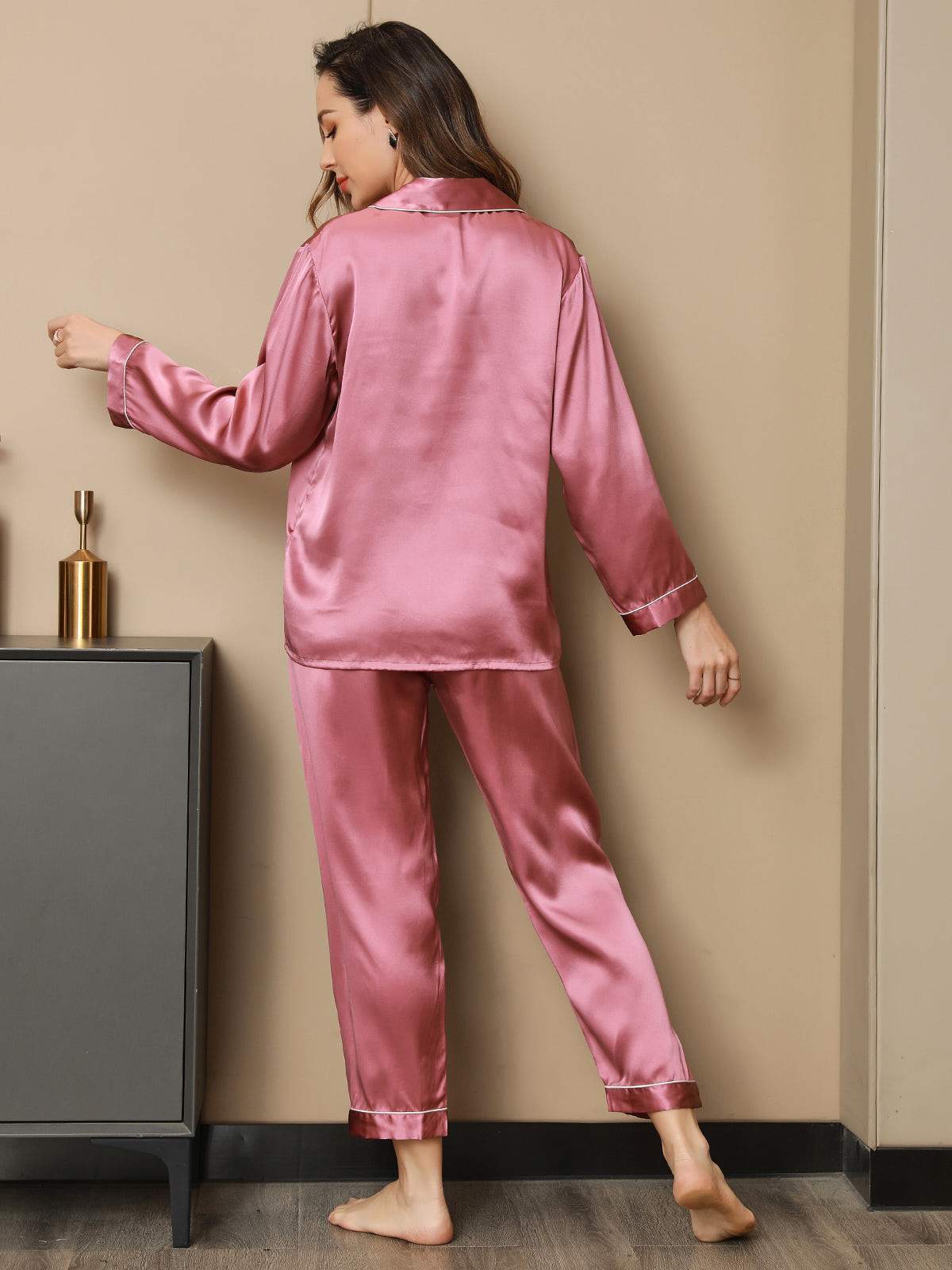 Pure Silk Long Sleeve Button Up Women's Pajamas Set