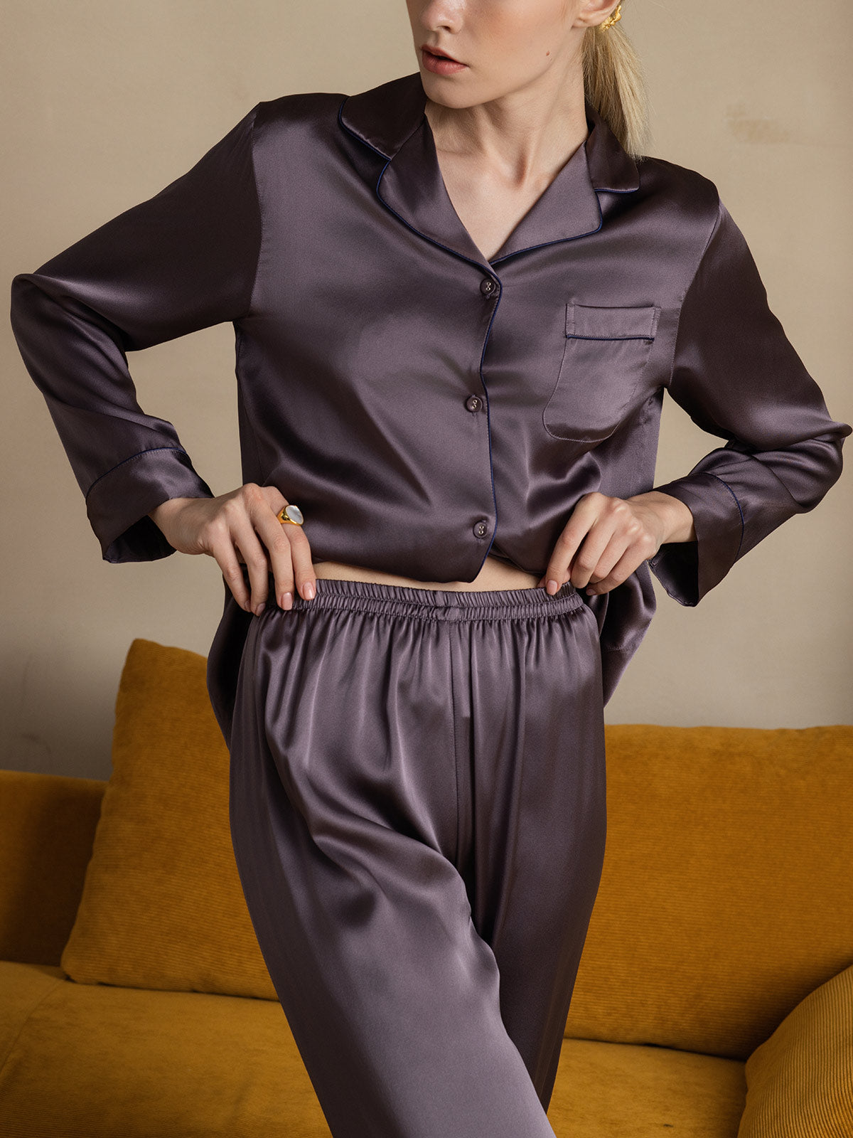 Pure Silk Long Sleeve Button Up Women's Pajamas Set