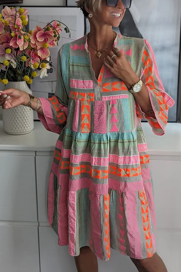 Patterned Horizon Tiered Midi Dress