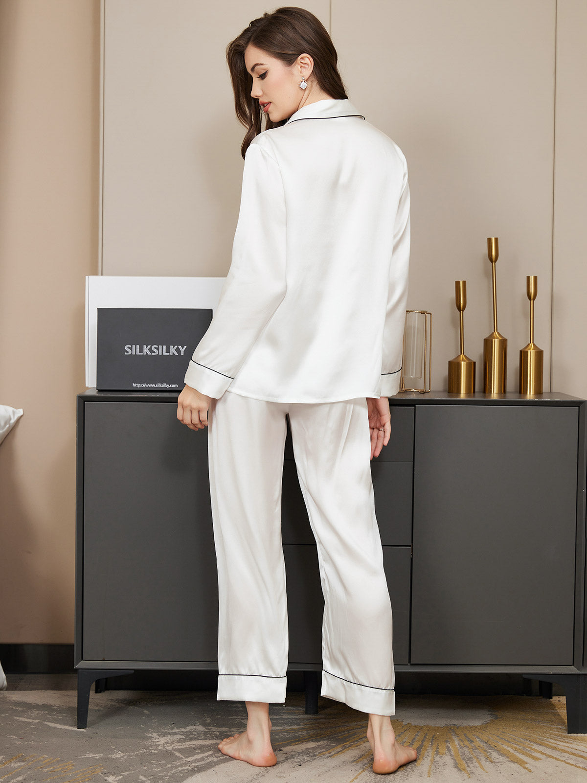 Pure Silk Long Sleeve Button Up Women's Pajamas Set