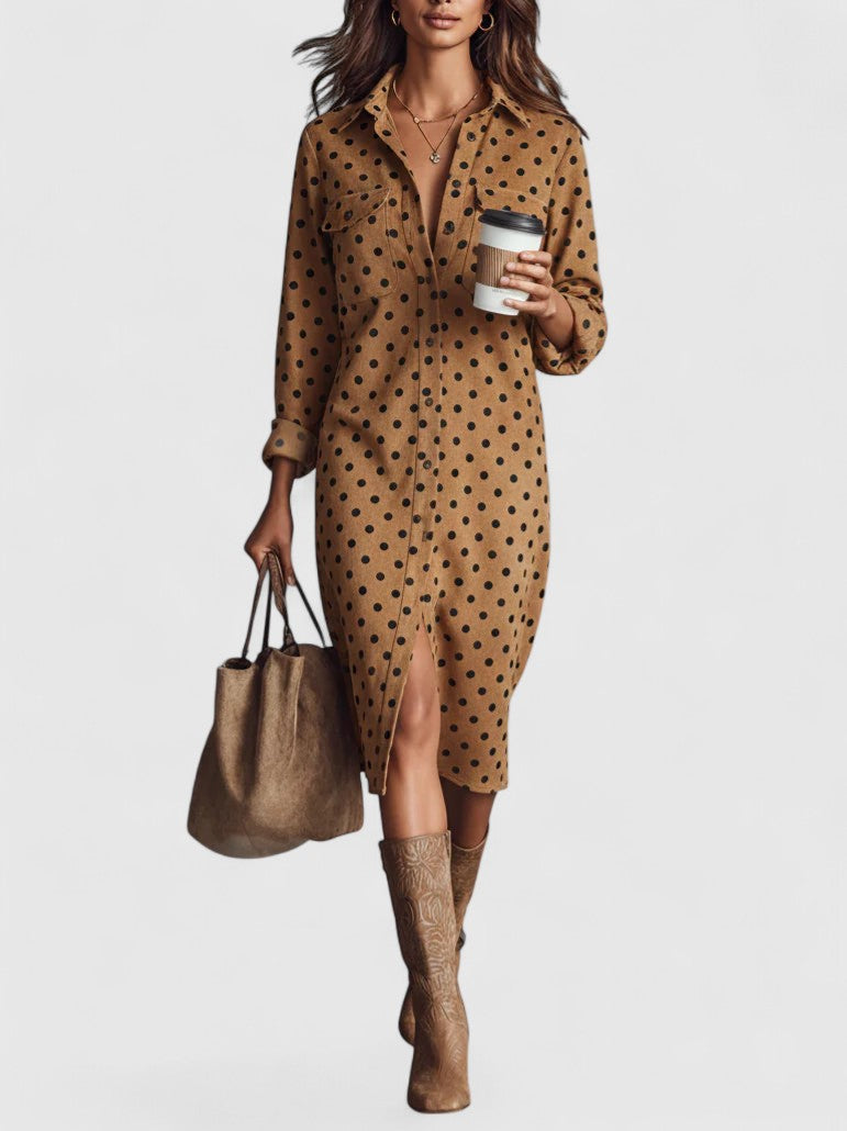 Maribelle | Vintage Polka Dot Suede Midi Dress
