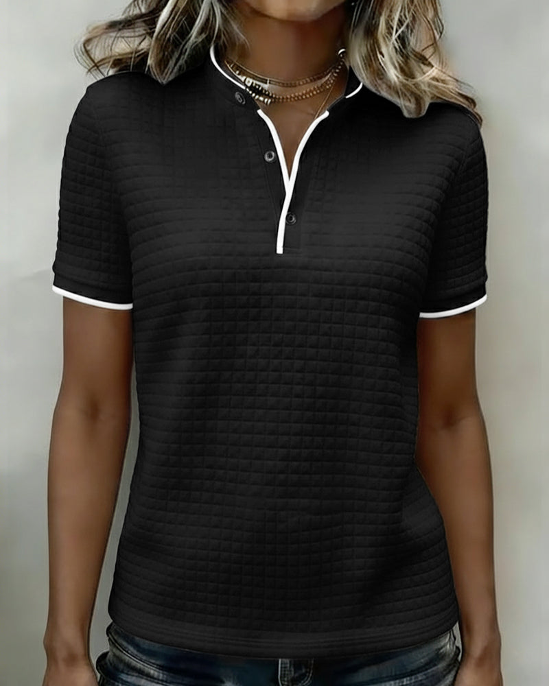 Buttoned Ribbed Jersey Top Short Sleeves
