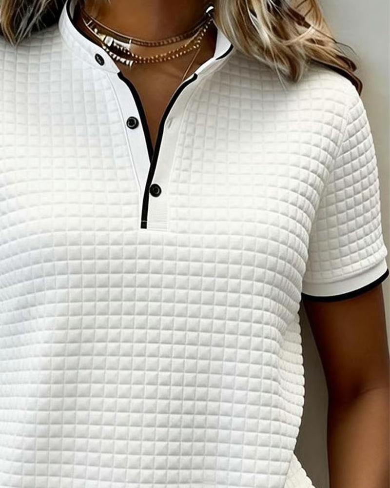 Buttoned Ribbed Jersey Top Short Sleeves