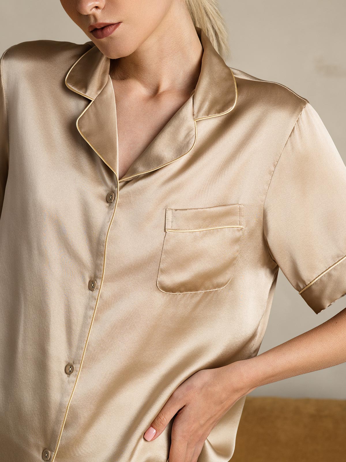 Pure Silk Short Sleeve Button Up Women's Pajamas Set