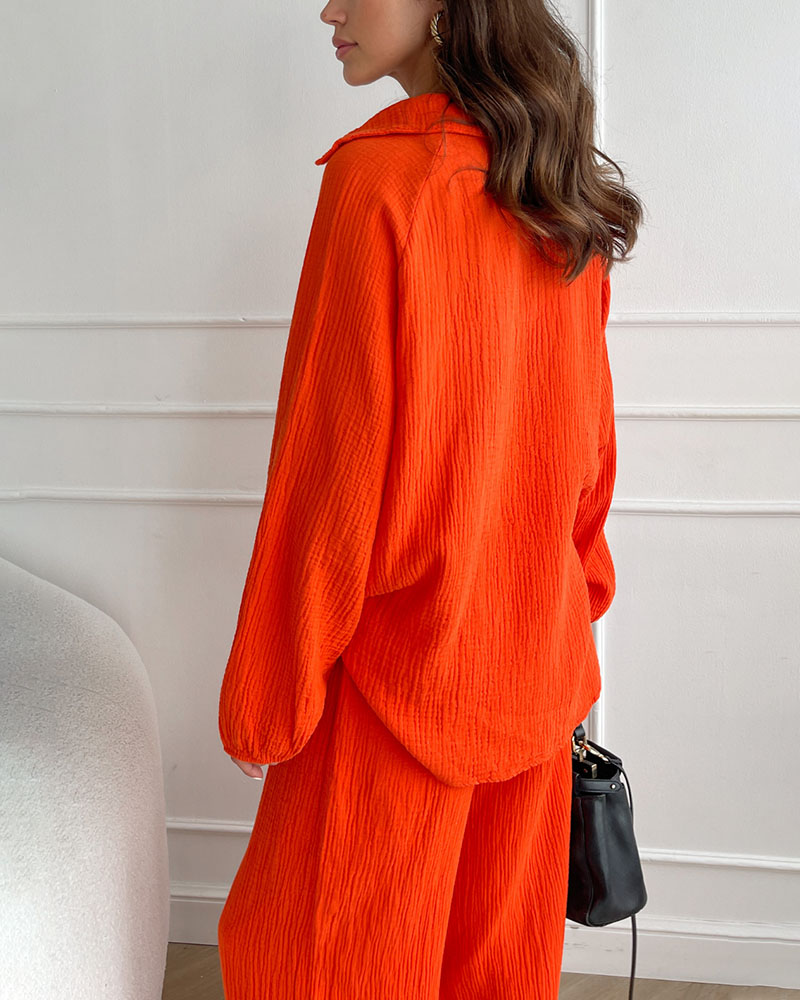 Simple V-Neck Casual Two-piece Set