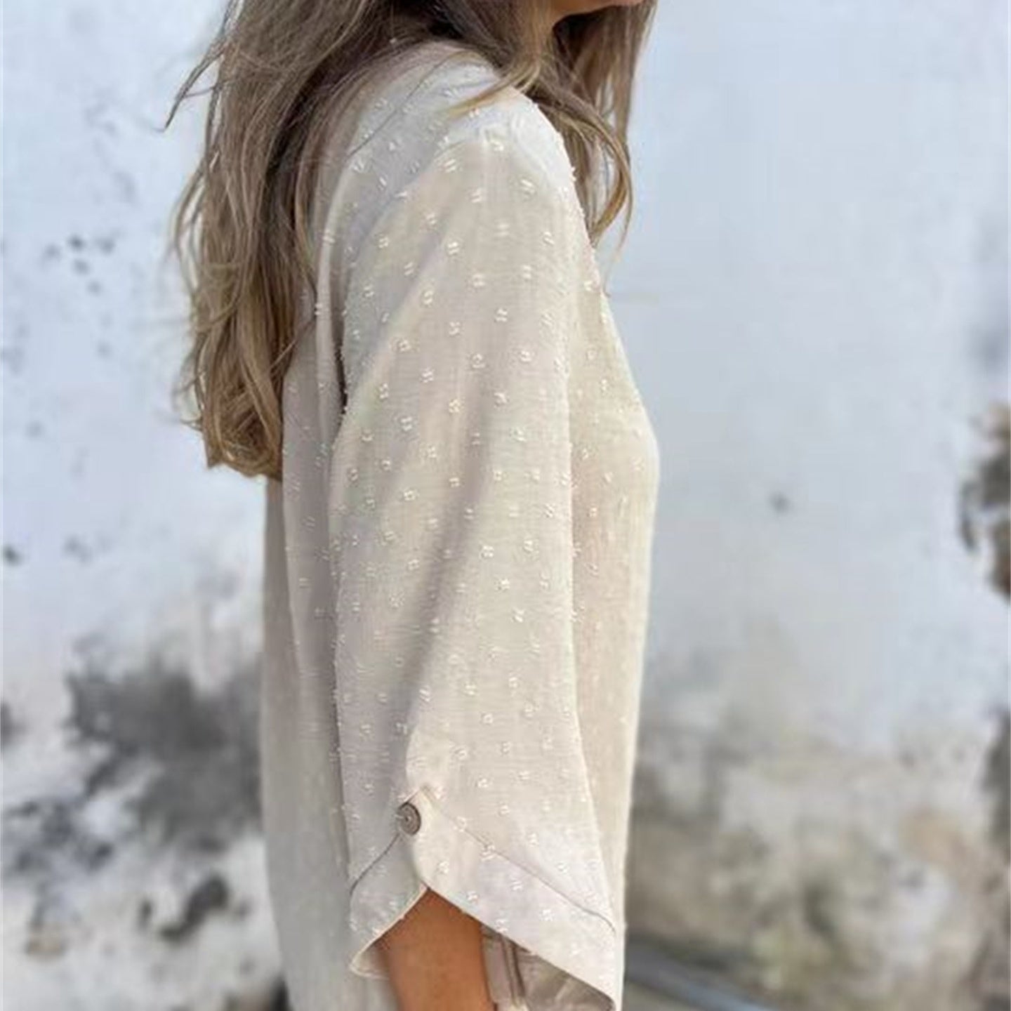 Casual Jacquard Top with Round Neckline for Women