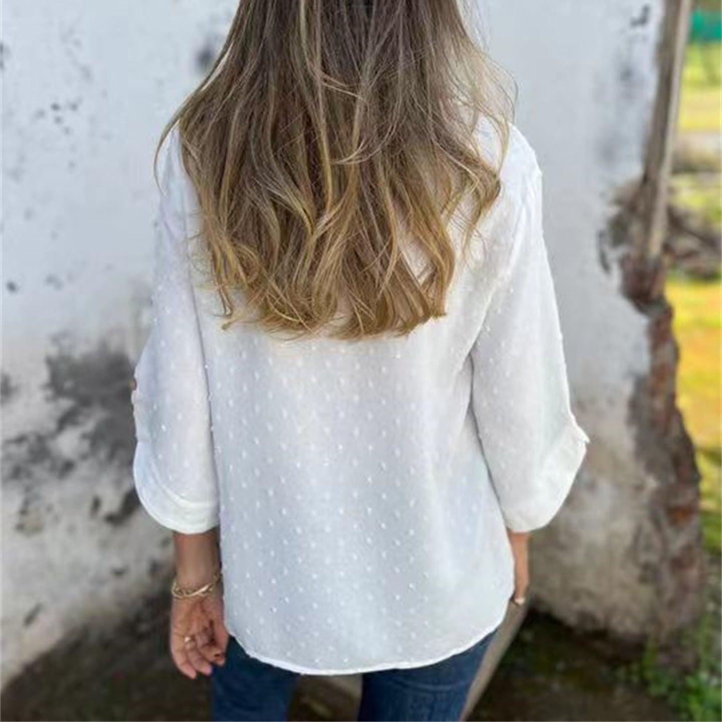 Casual Jacquard Top with Round Neckline for Women