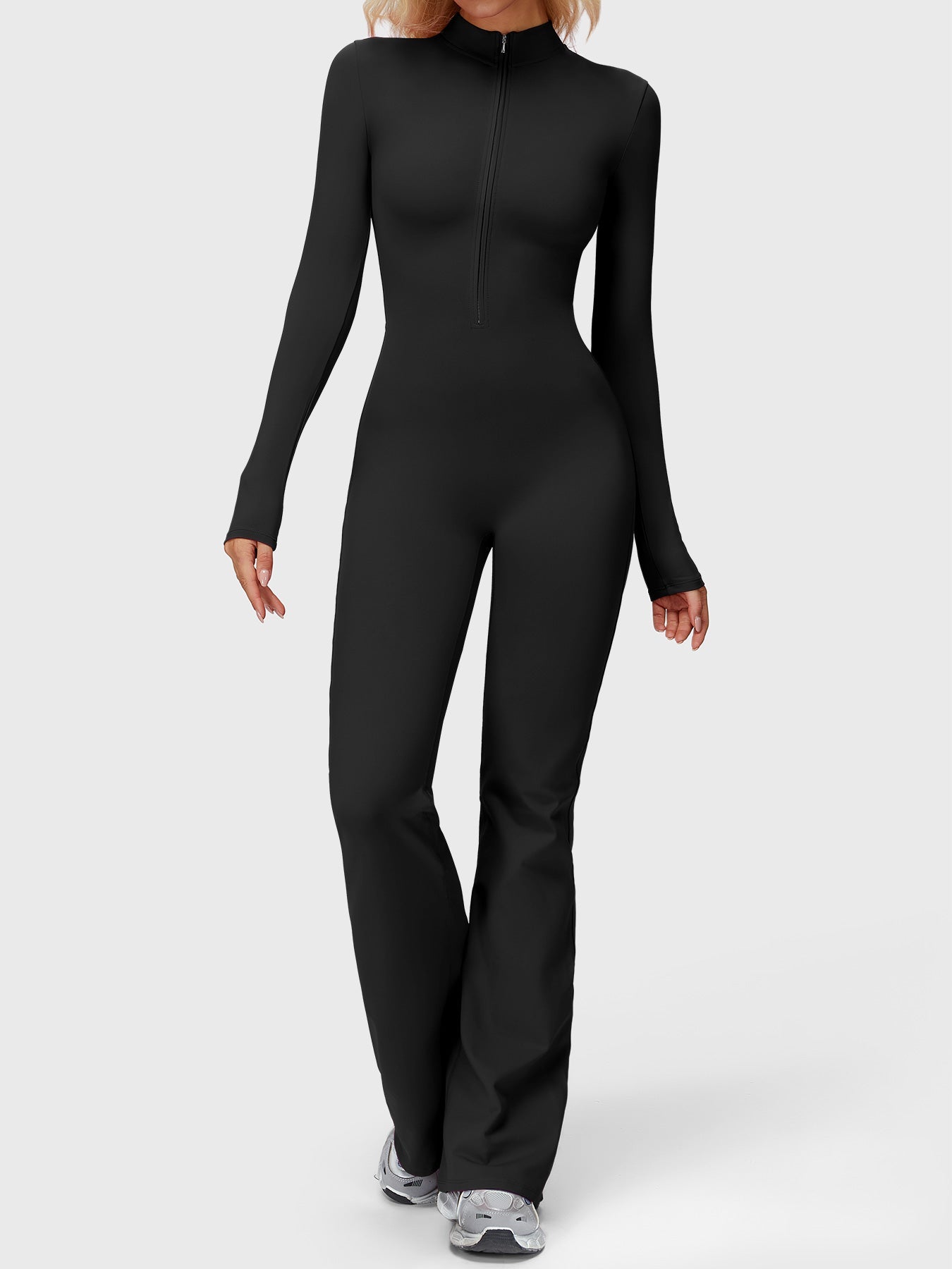 Velouré Belle Long Sleeve Zipper Flared Jumpsuit