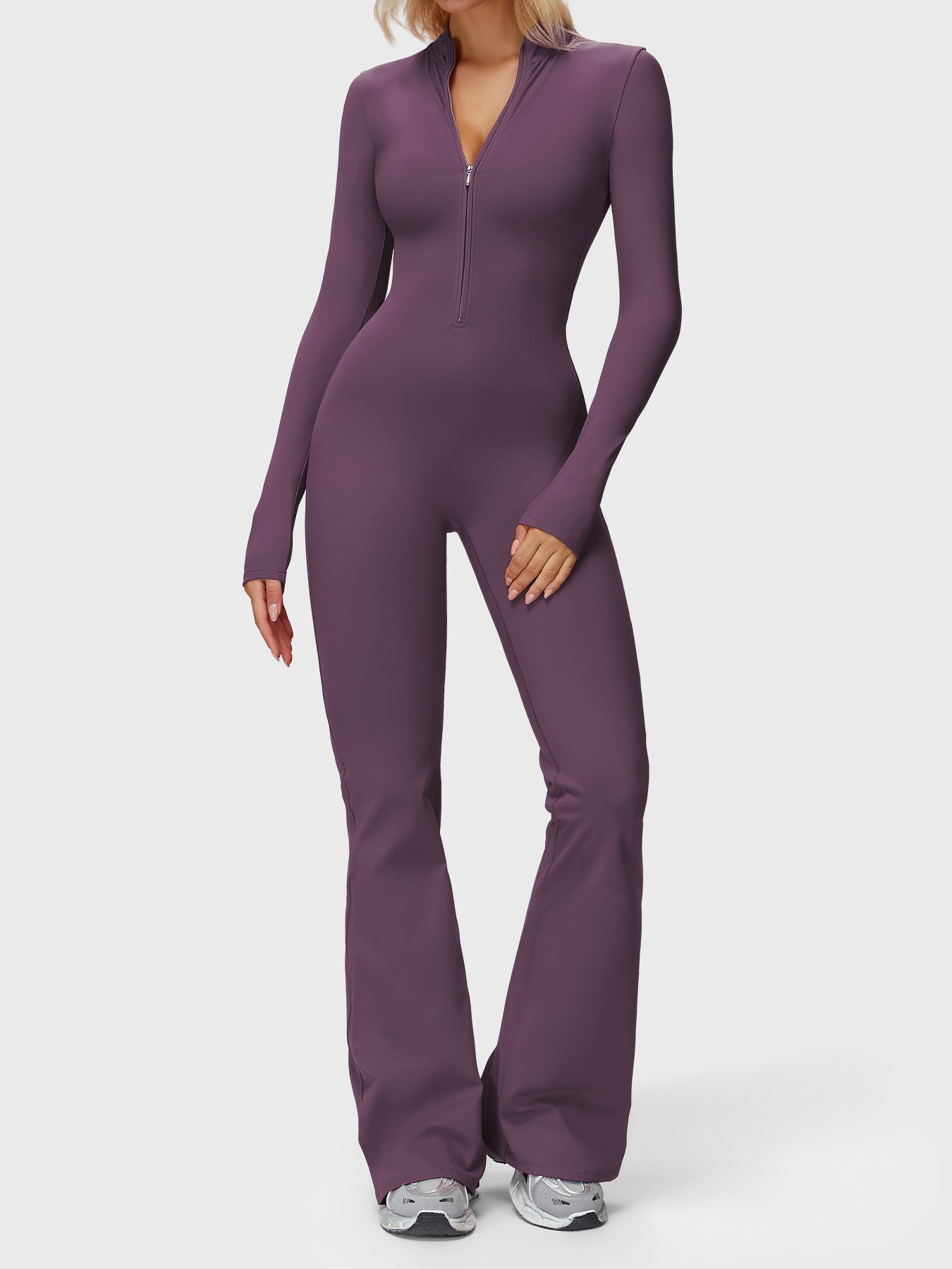 Velouré Belle Long Sleeve Zipper Flared Jumpsuit