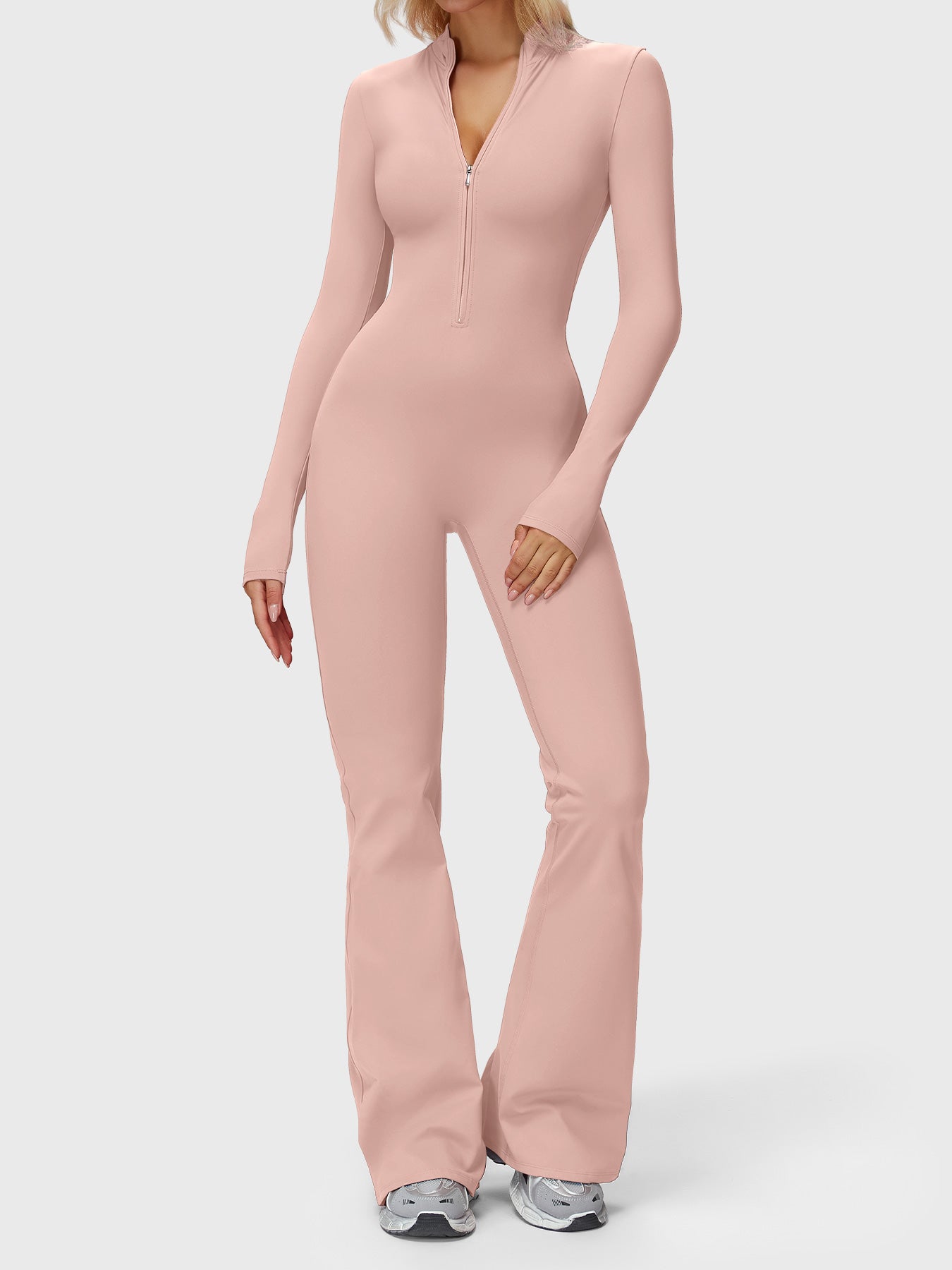 Velouré Belle Long Sleeve Zipper Flared Jumpsuit