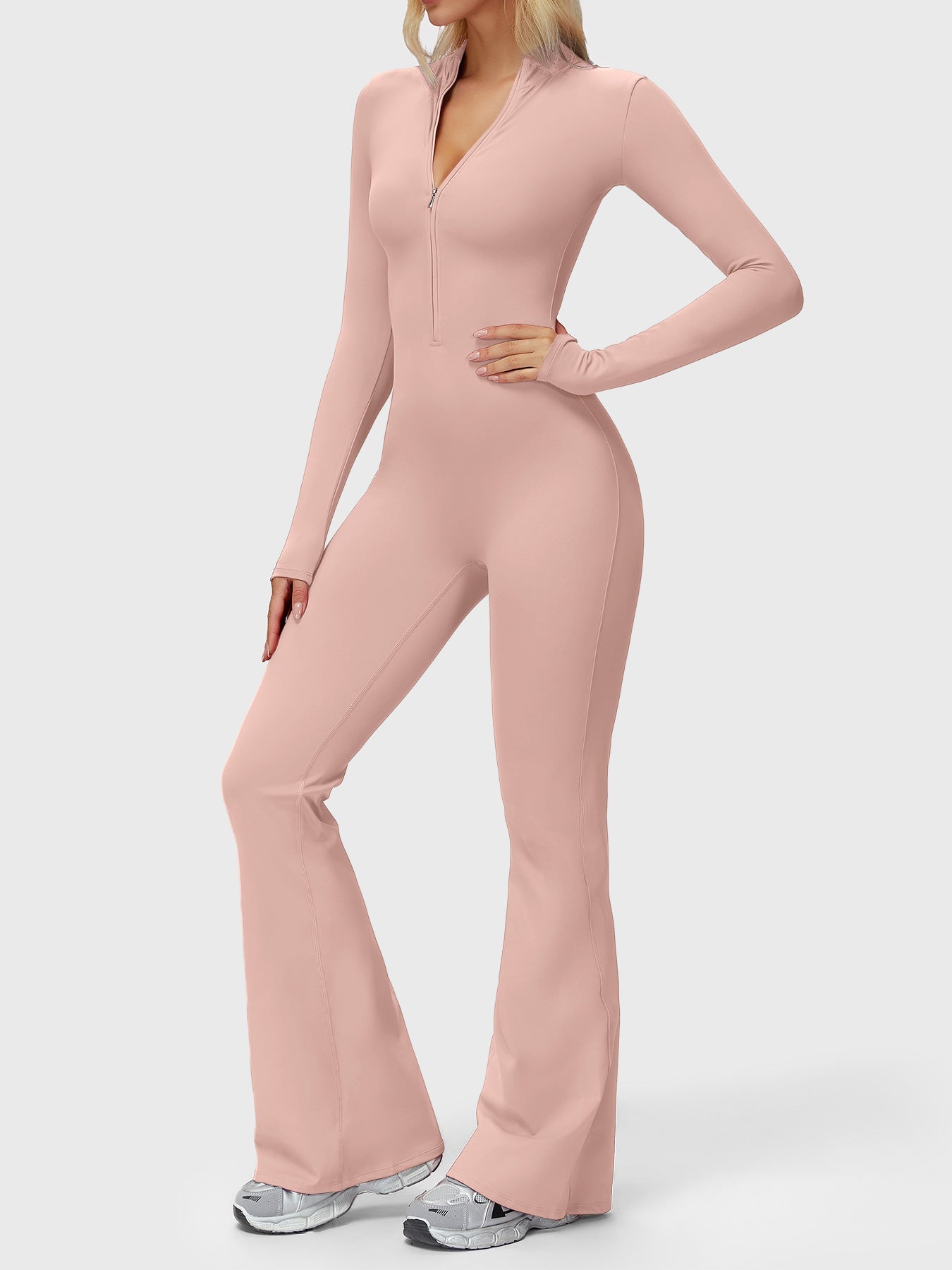 Velouré Belle Long Sleeve Zipper Flared Jumpsuit
