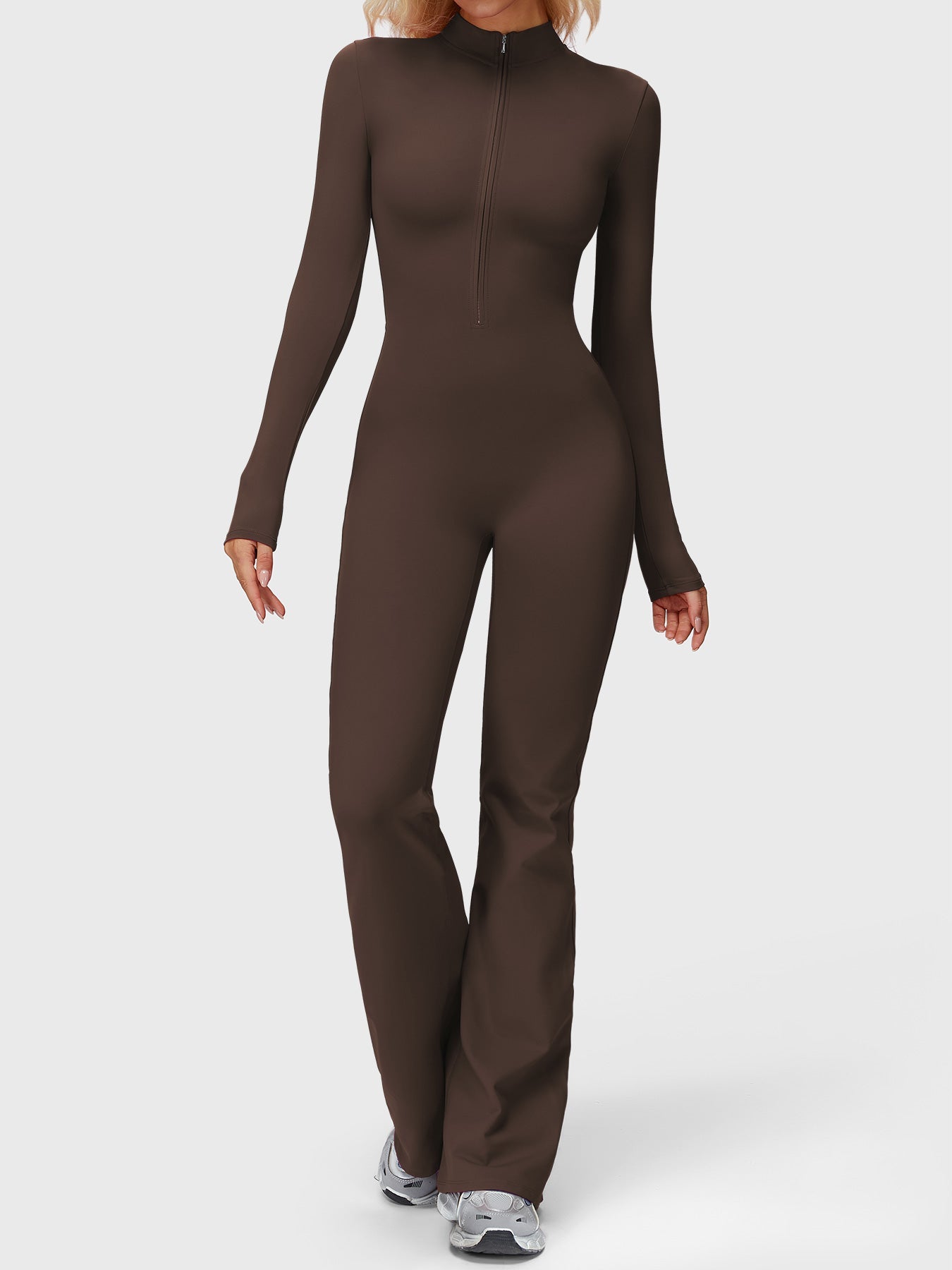 Velouré Belle Long Sleeve Zipper Flared Jumpsuit