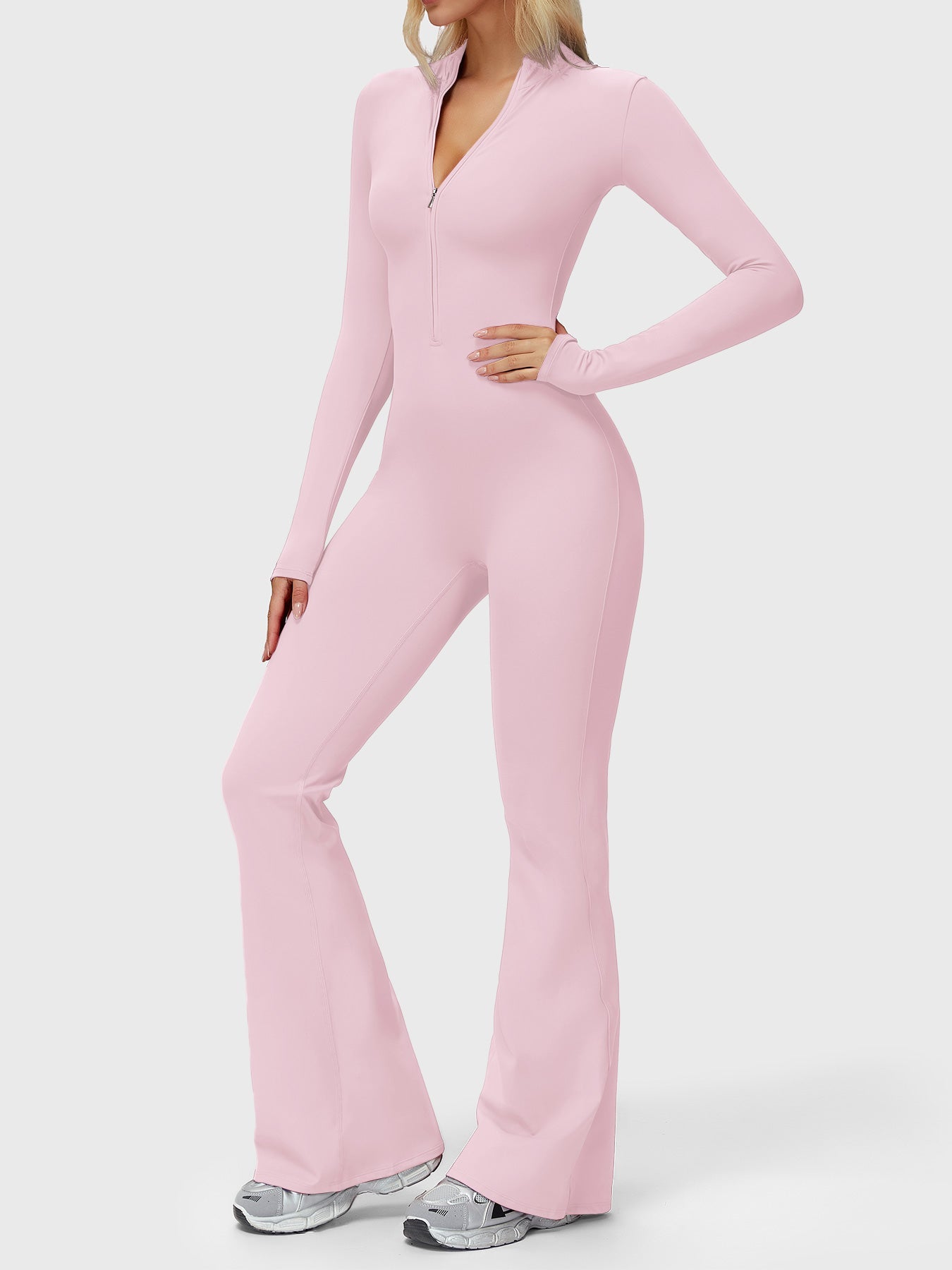 Velouré Belle Long Sleeve Zipper Flared Jumpsuit