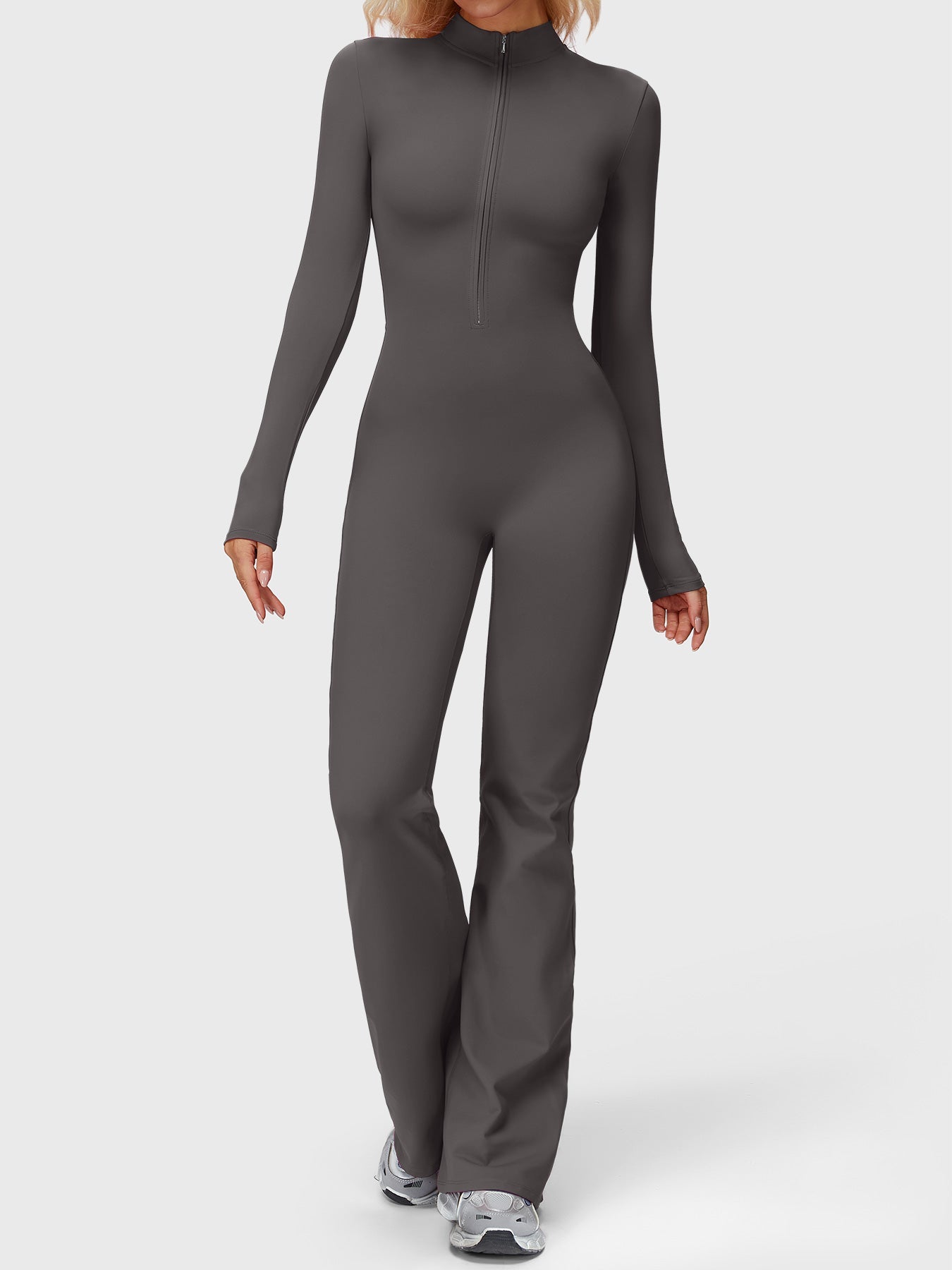 Velouré Belle Long Sleeve Zipper Flared Jumpsuit