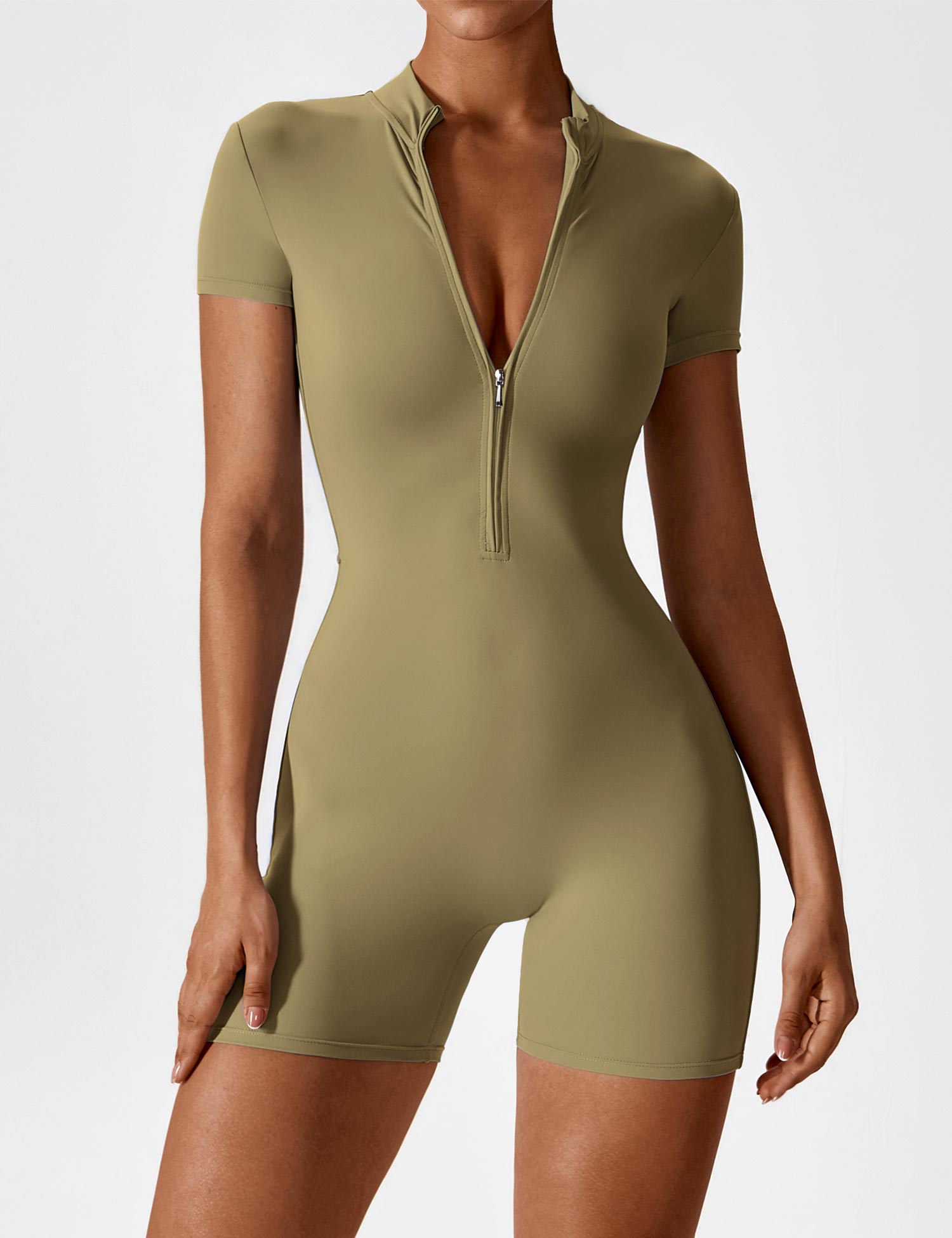 Velouré Short Sleeve Zipper Romper