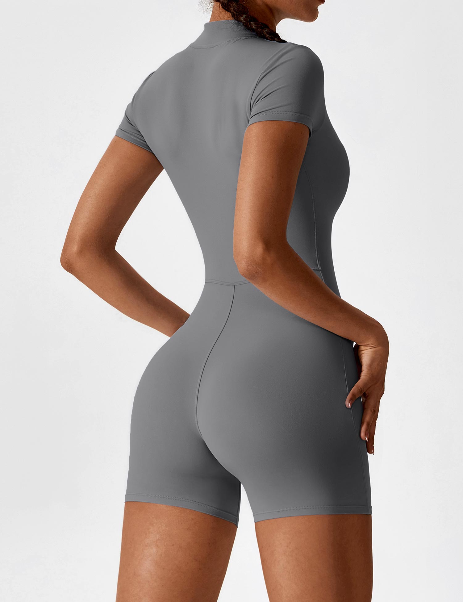 Velouré Short Sleeve Zipper Romper