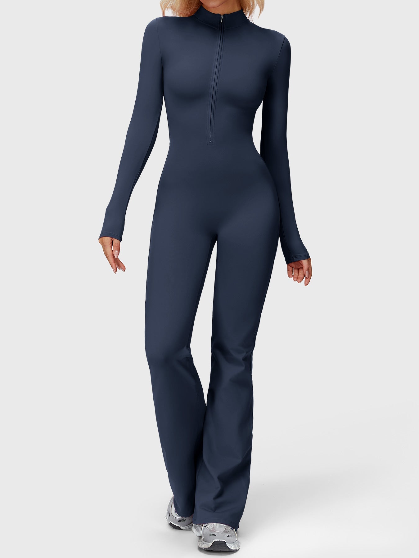 Velouré Belle Long Sleeve Zipper Flared Jumpsuit