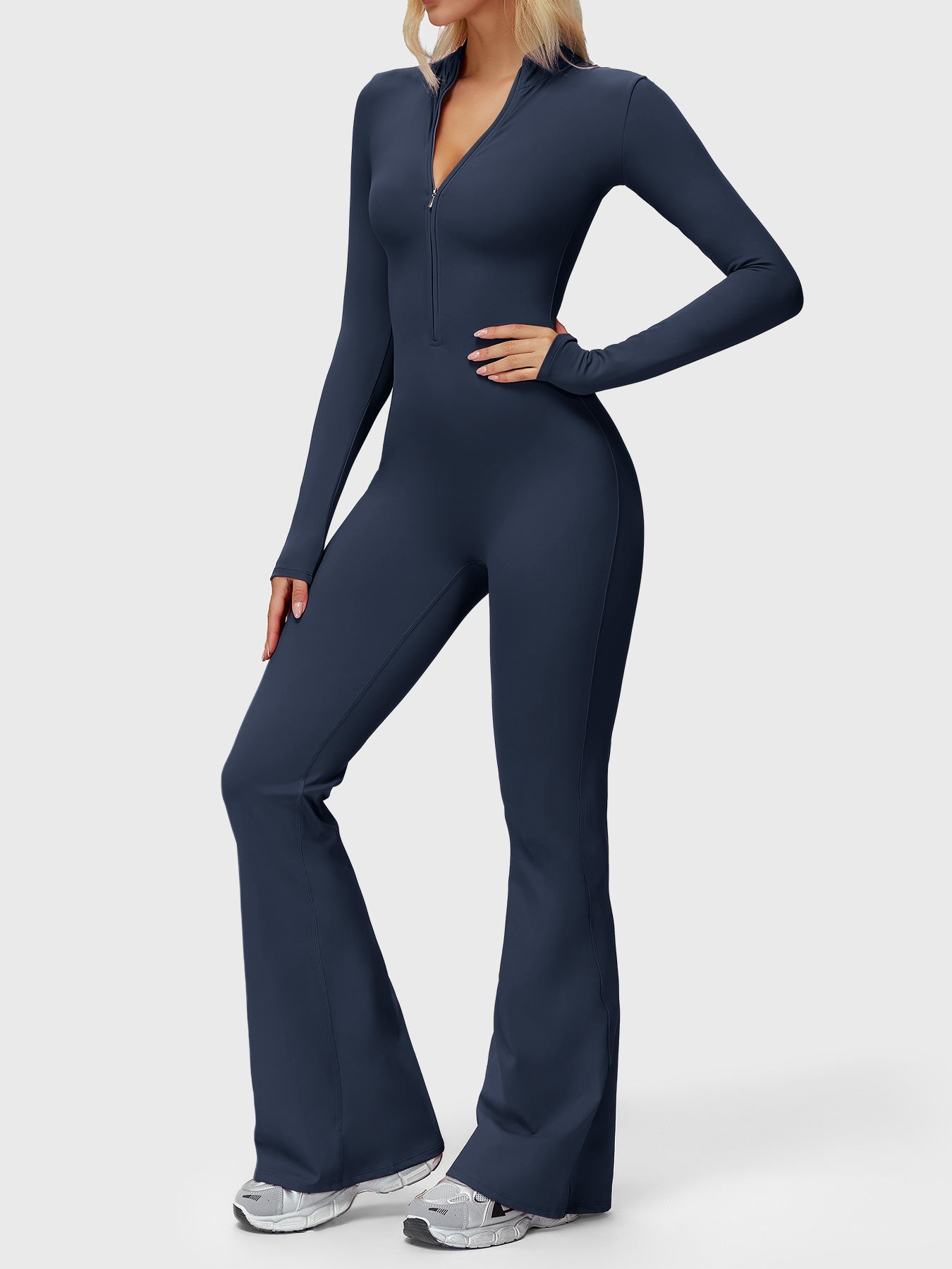 Velouré Belle Long Sleeve Zipper Flared Jumpsuit