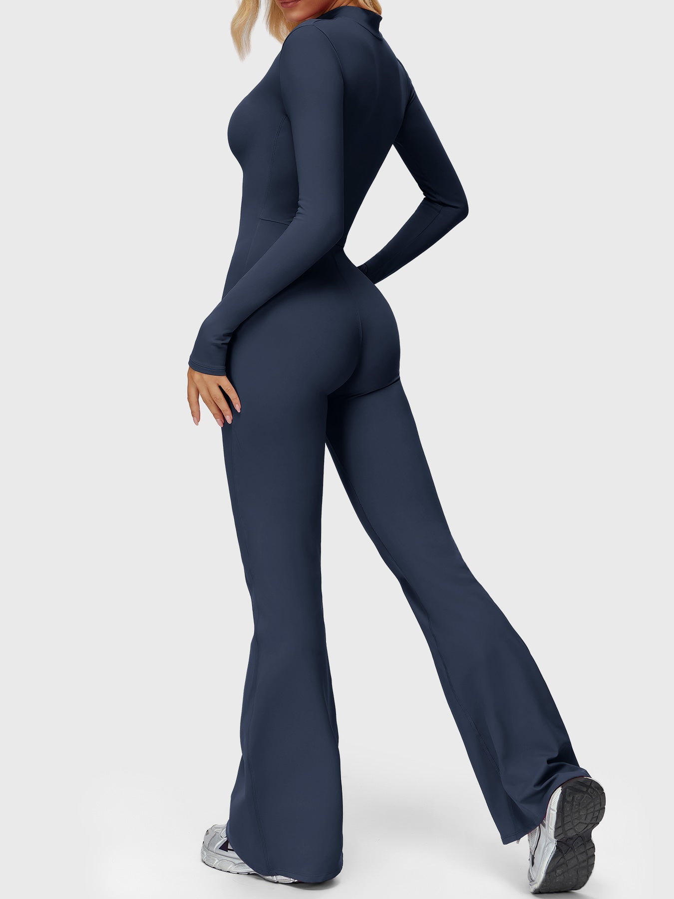 Velouré Belle Long Sleeve Zipper Flared Jumpsuit
