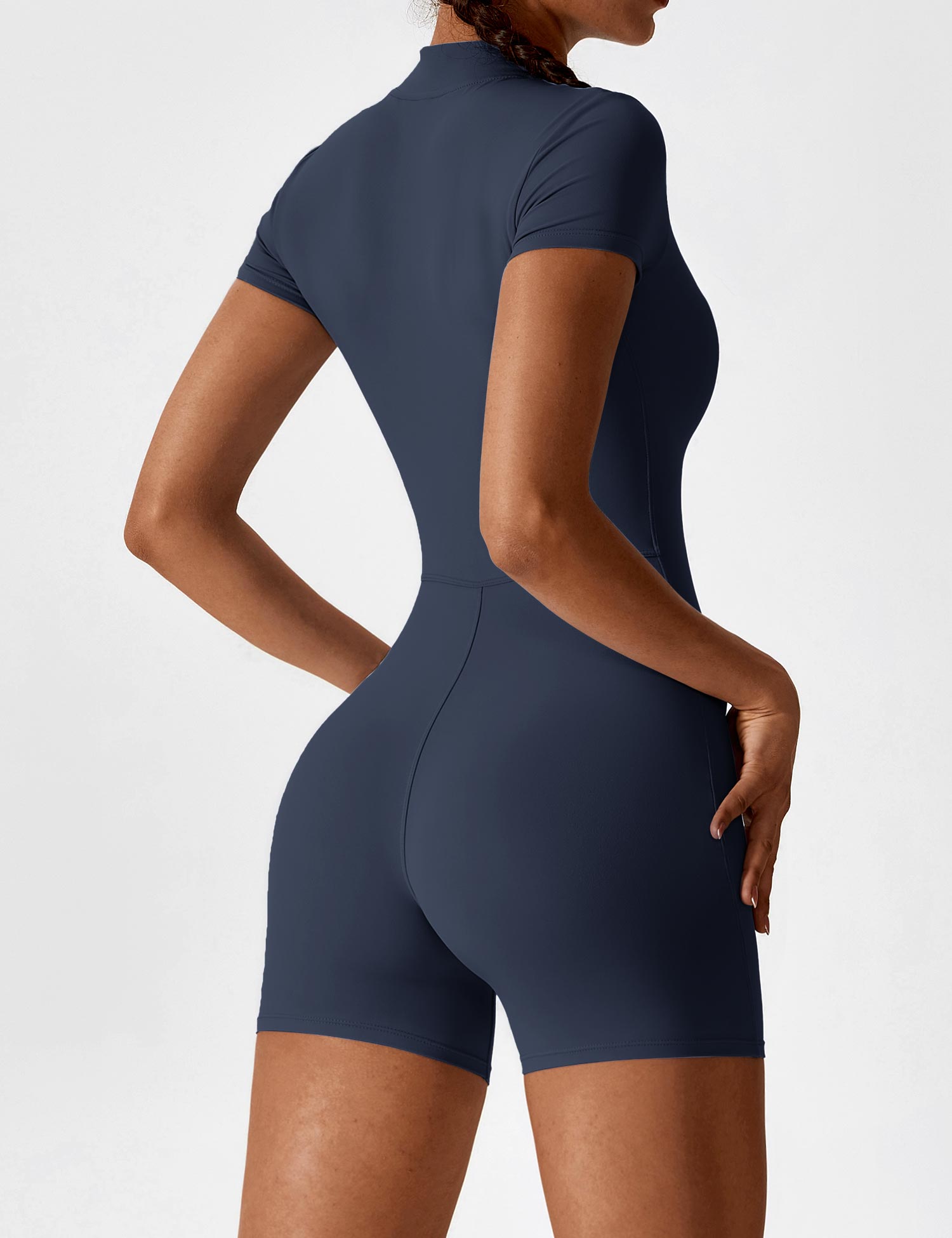 Velouré Short Sleeve Zipper Romper