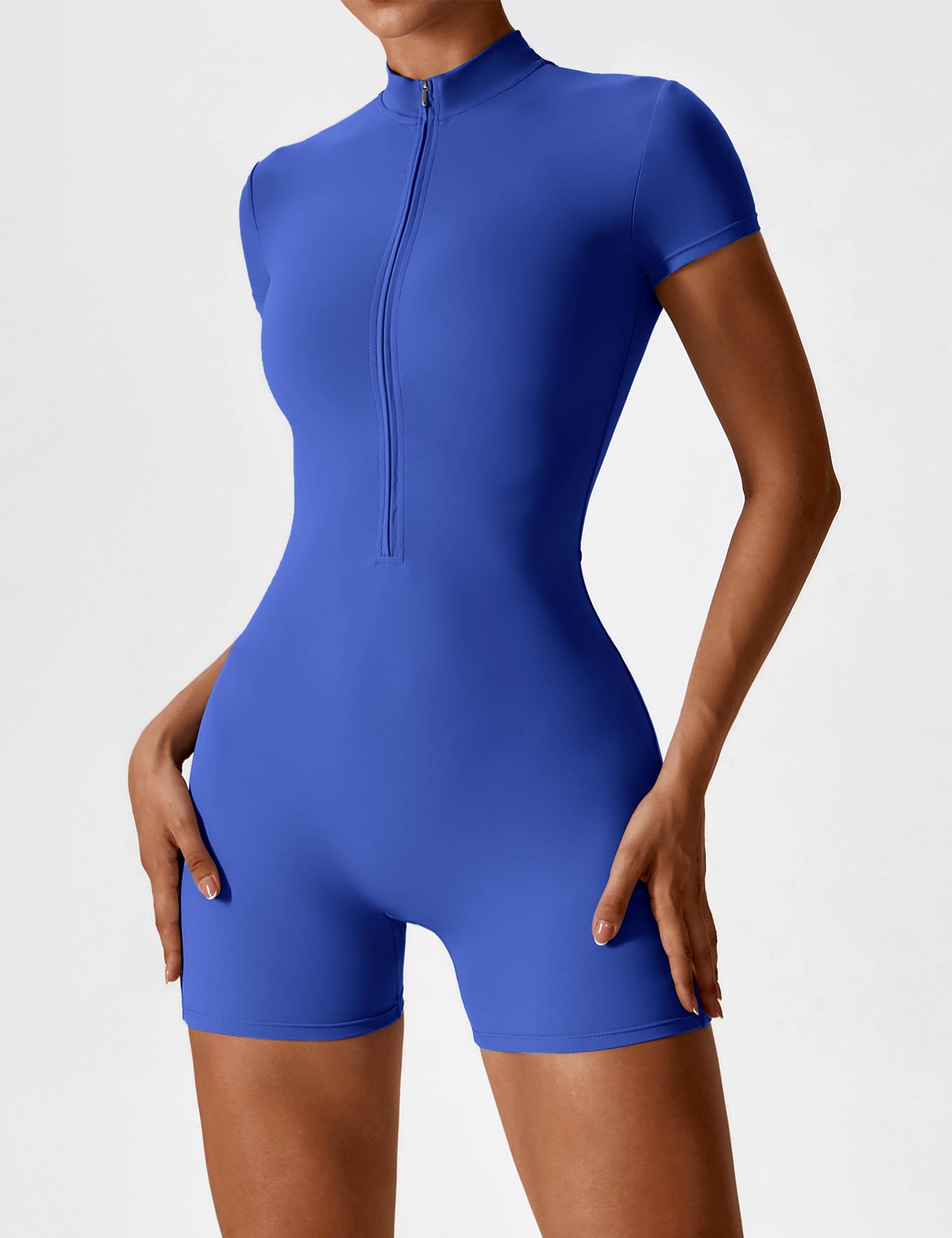 Velouré Short Sleeve Zipper Romper
