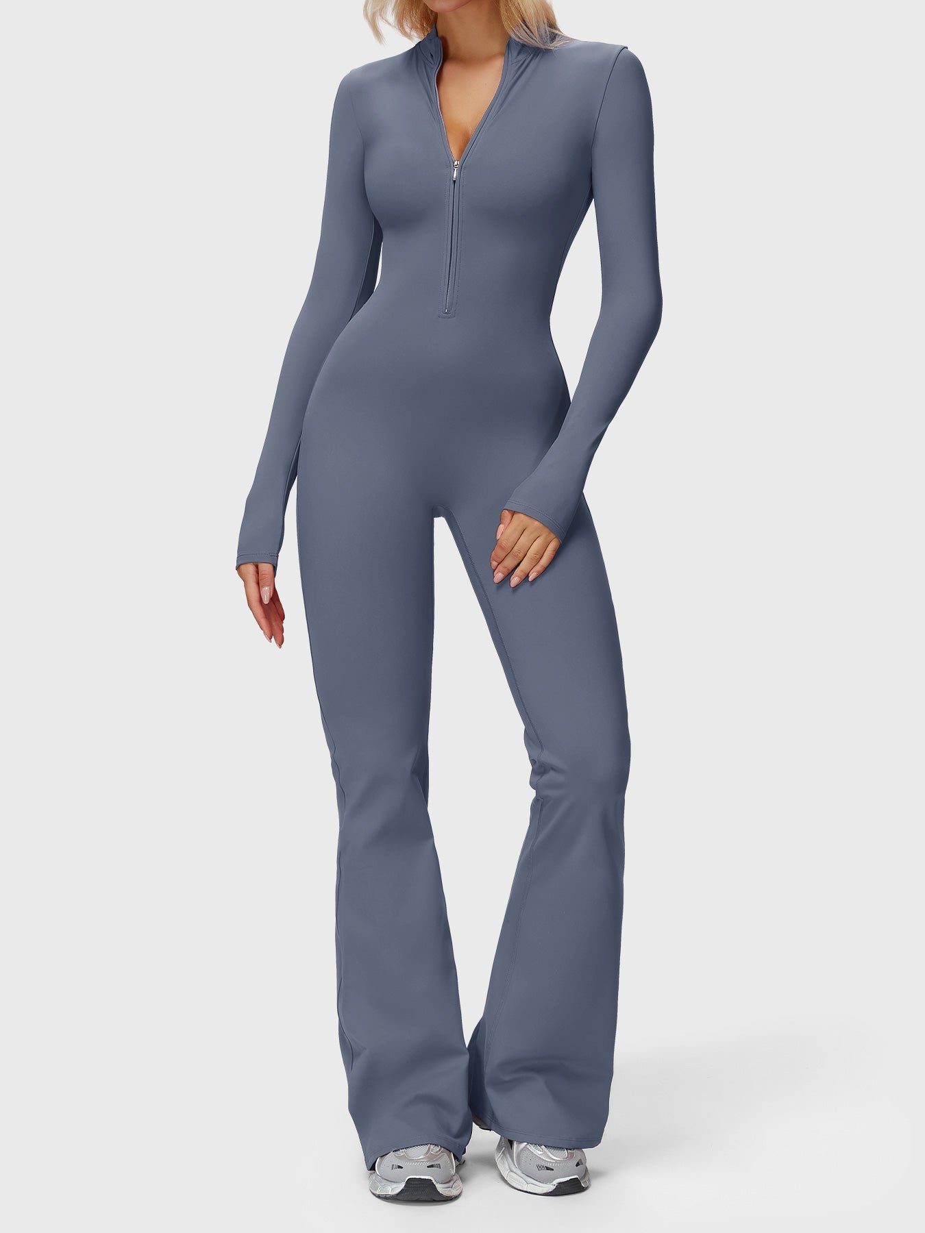 Velouré Belle Long Sleeve Zipper Flared Jumpsuit