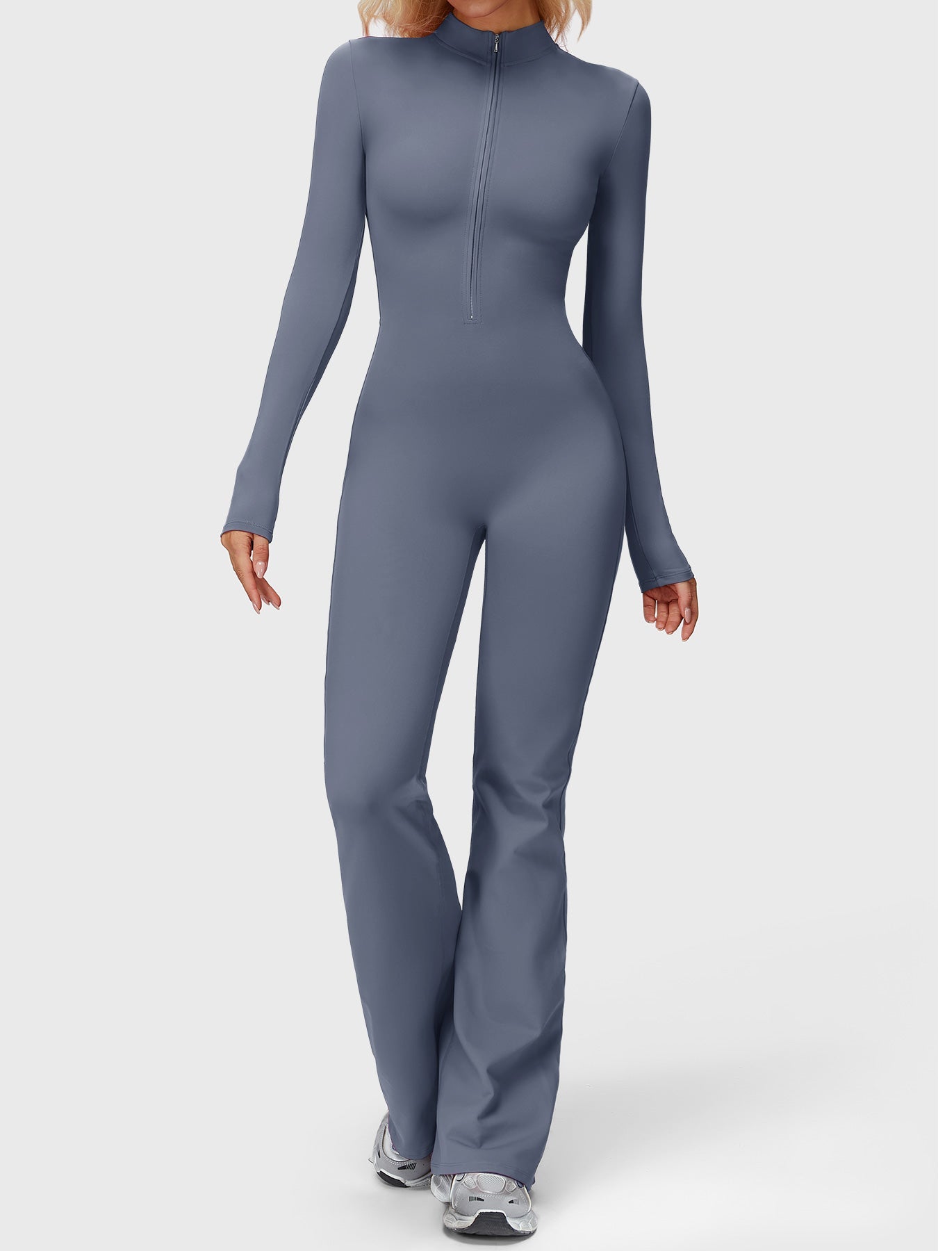 Velouré Belle Long Sleeve Zipper Flared Jumpsuit