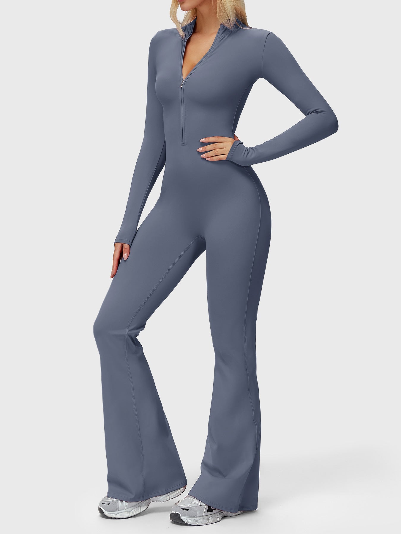 Velouré Belle Long Sleeve Zipper Flared Jumpsuit