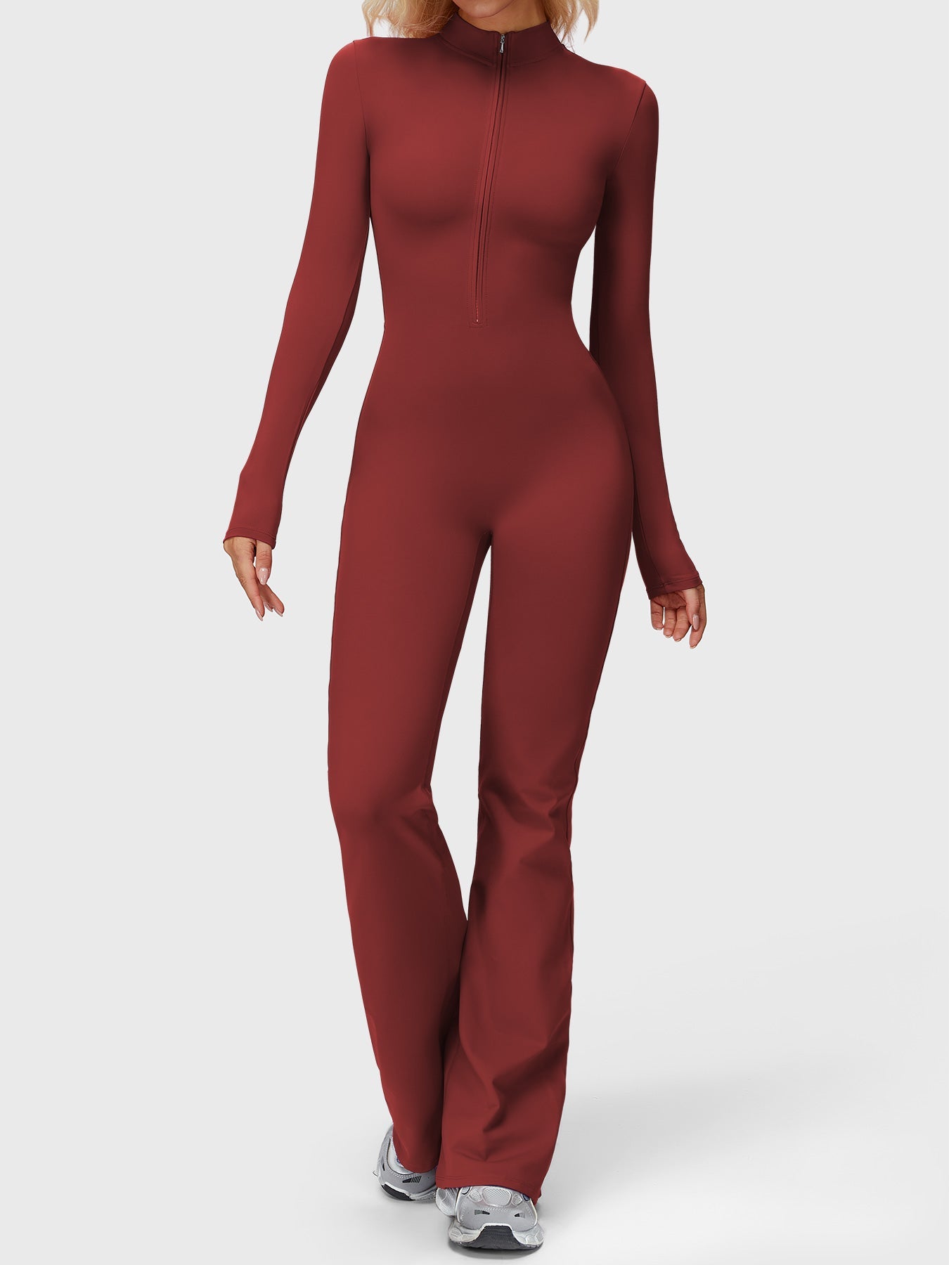 Velouré Belle Long Sleeve Zipper Flared Jumpsuit