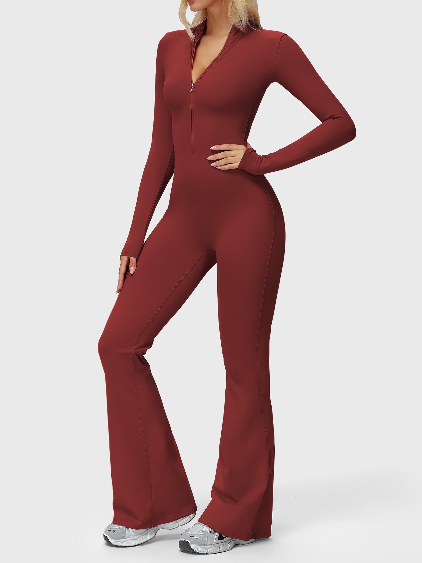 Velouré Belle Long Sleeve Zipper Flared Jumpsuit