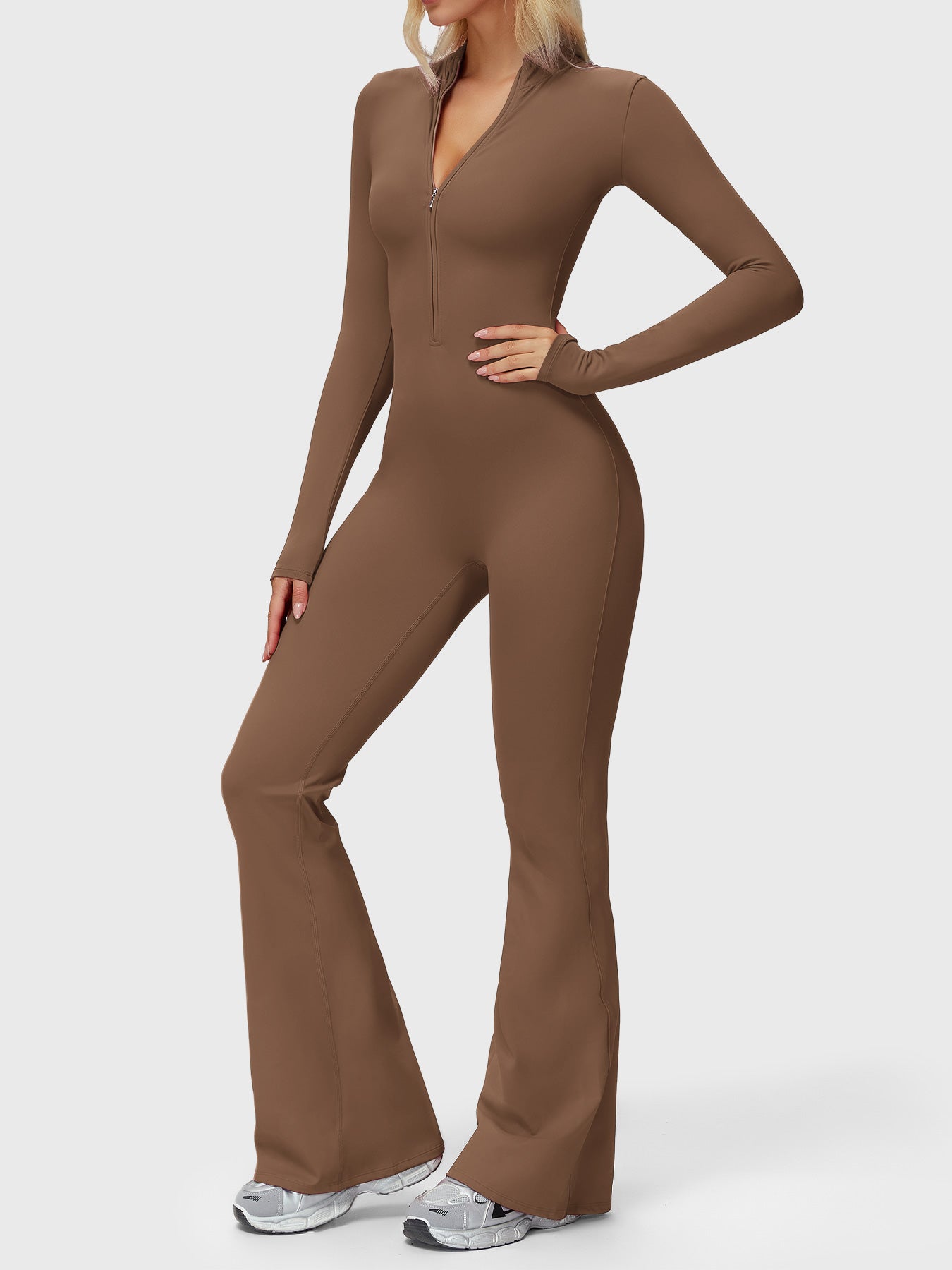 Velouré Belle Long Sleeve Zipper Flared Jumpsuit