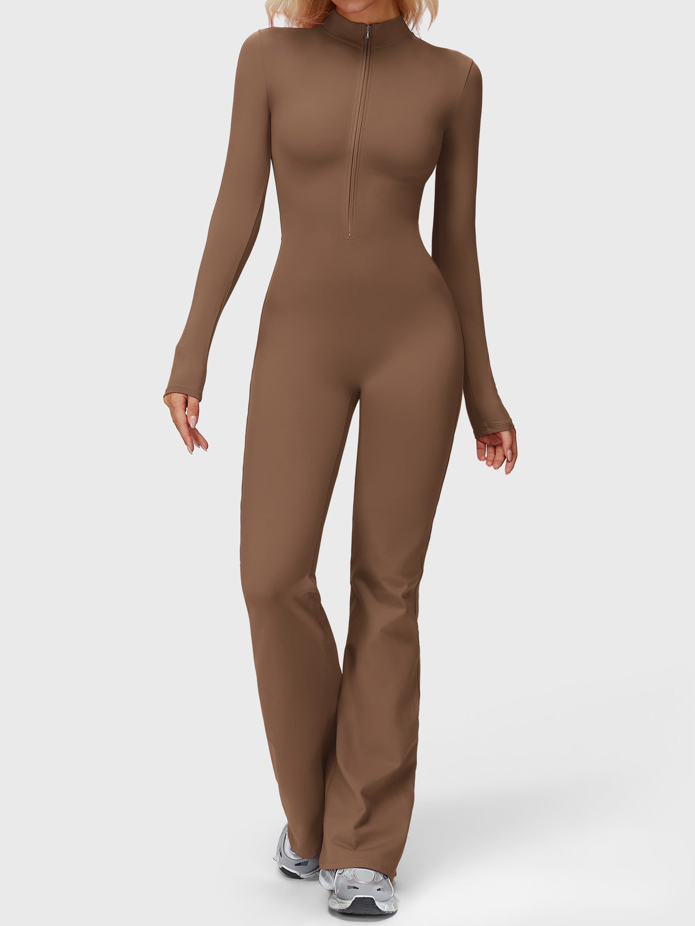 Velouré Belle Long Sleeve Zipper Flared Jumpsuit