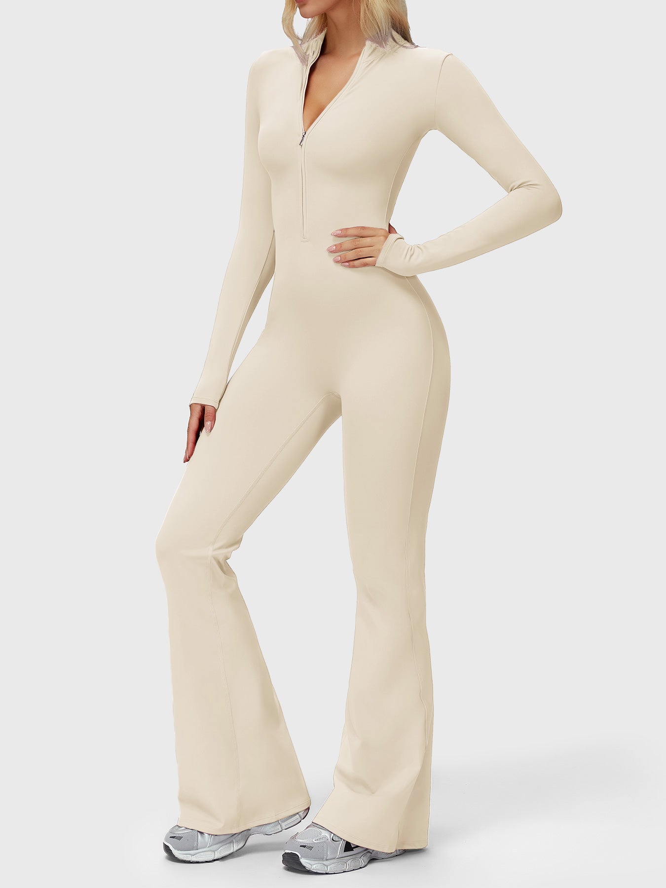 Velouré Belle Long Sleeve Zipper Flared Jumpsuit