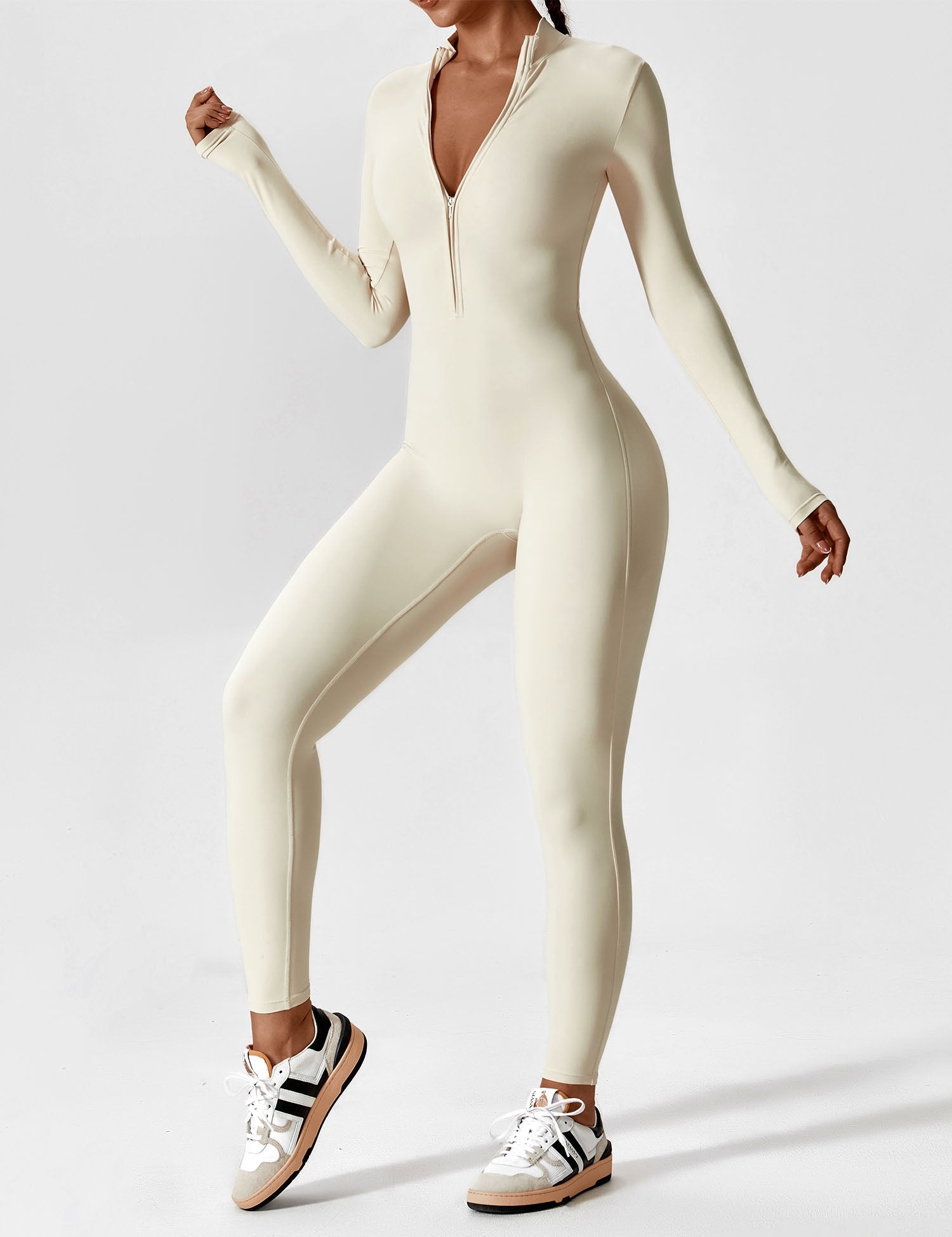 Velouré Long Sleeve Zipper Jumpsuit