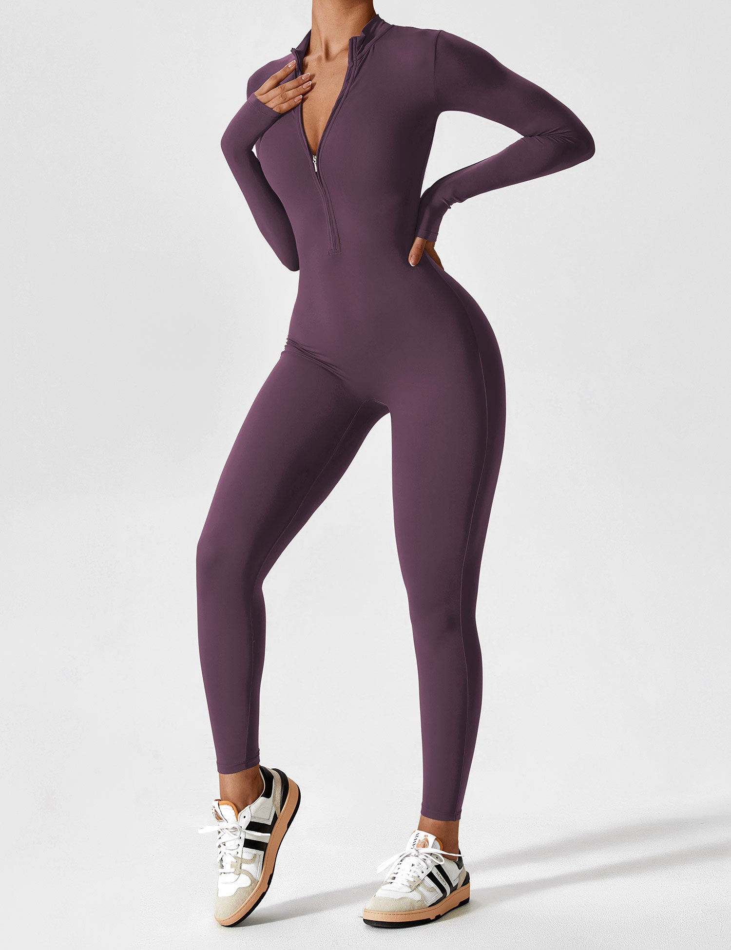 Velouré Long Sleeve Zipper Jumpsuit